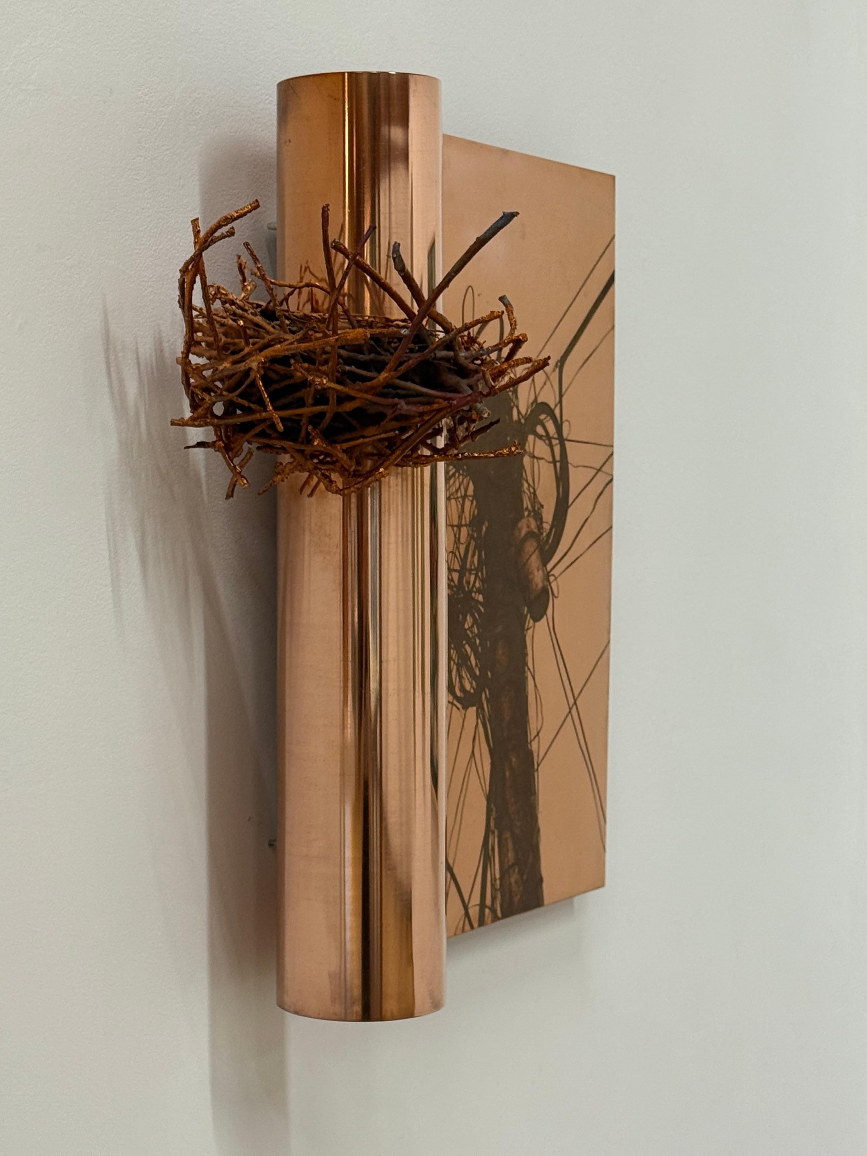 Entangled Life - Copper Wall Sculpture Power Lines Bird's Nest, 2025 For Sale 7