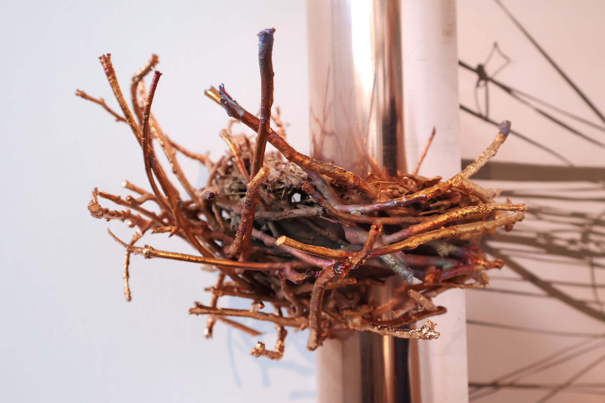 Entangled Life - Copper Wall Sculpture Power Lines Bird's Nest, 2025 For Sale 1