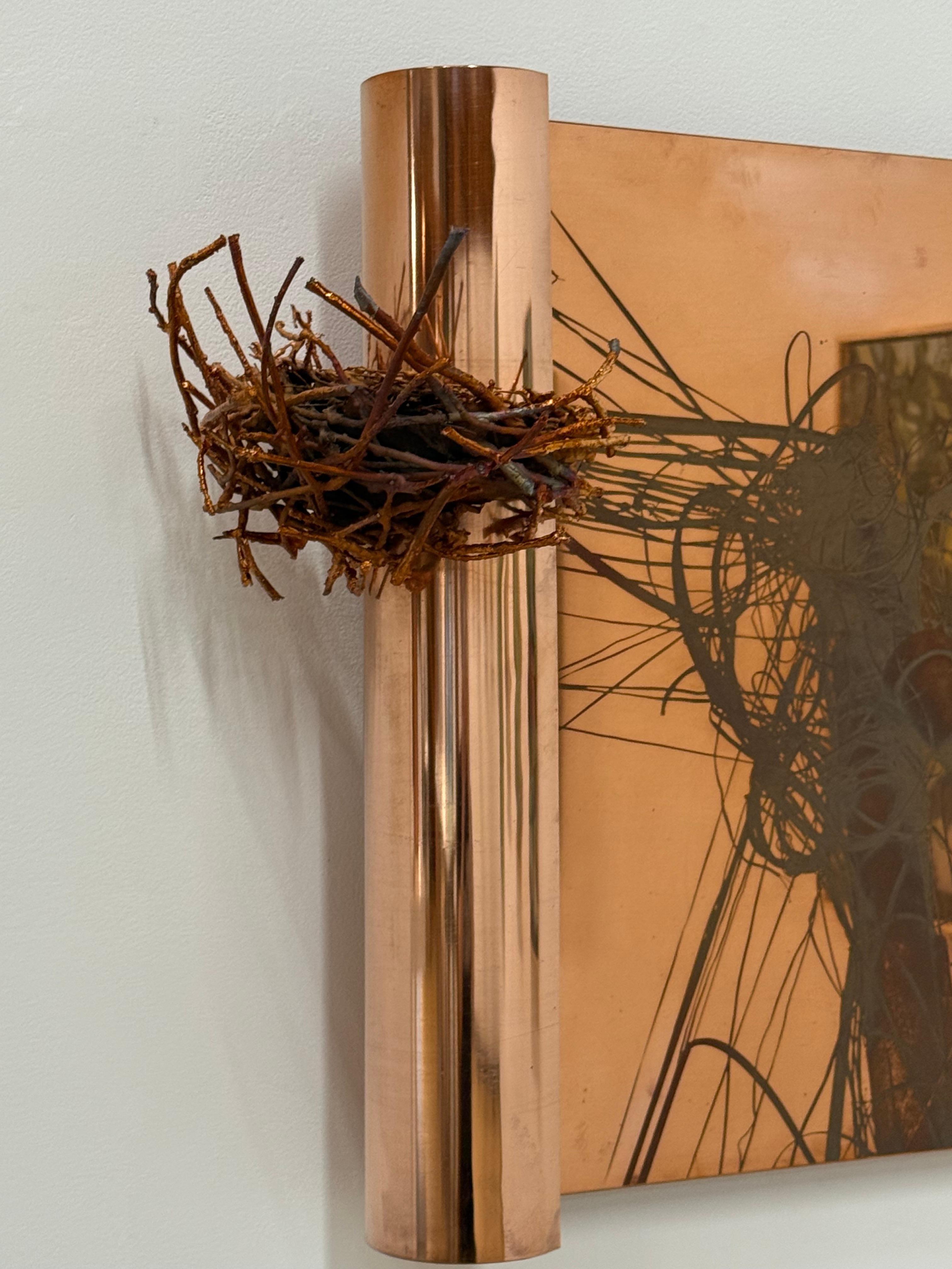 Entangled Life - Copper Wall Sculpture Power Lines Bird's Nest, 2025 For Sale 3