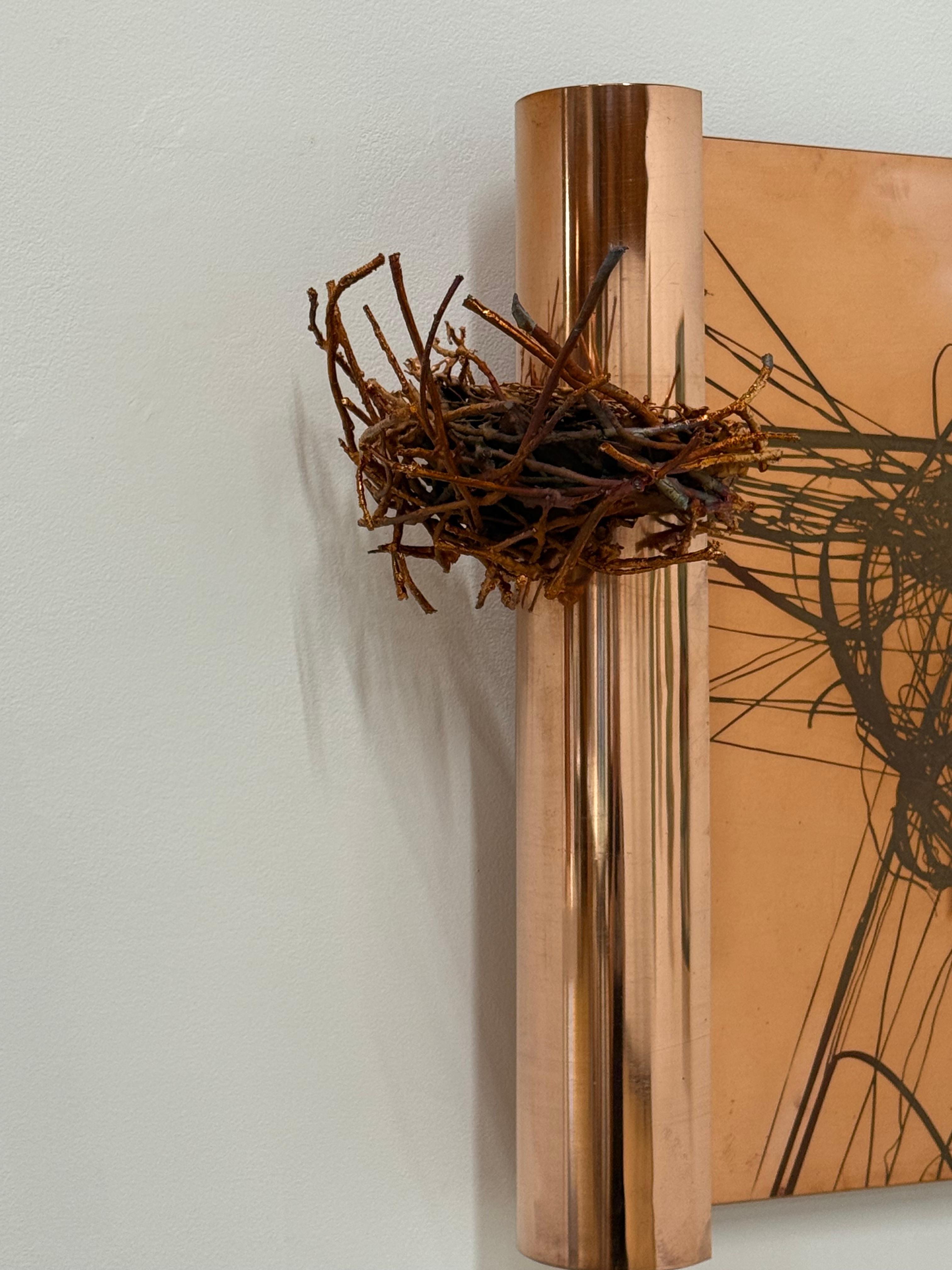 Entangled Life - Copper Wall Sculpture Power Lines Bird's Nest, 2025 For Sale 5