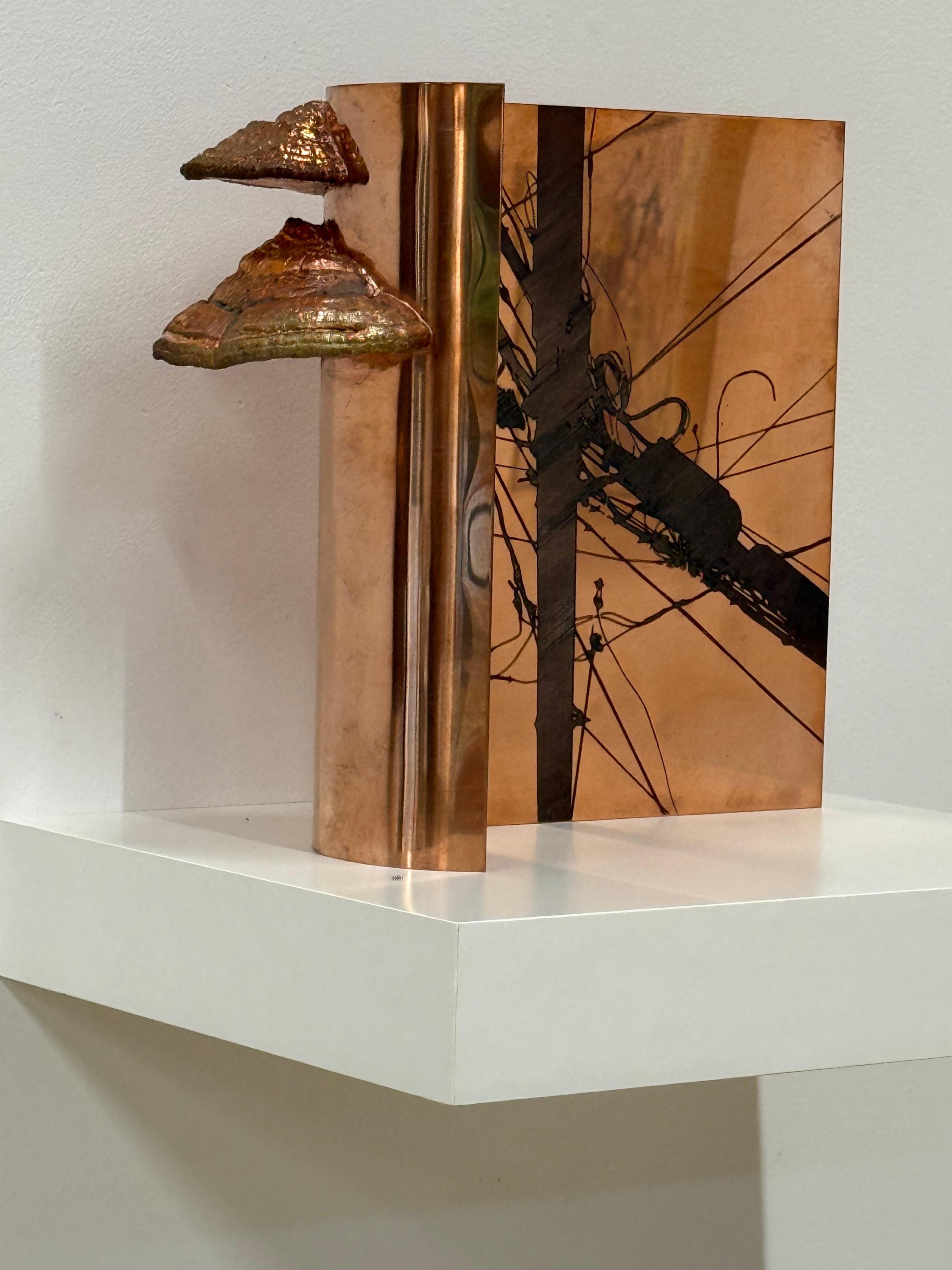 Networks II - Copper Wall Sculpture Power Lines Mushrooms Metal Fungi, 2025 For Sale 3