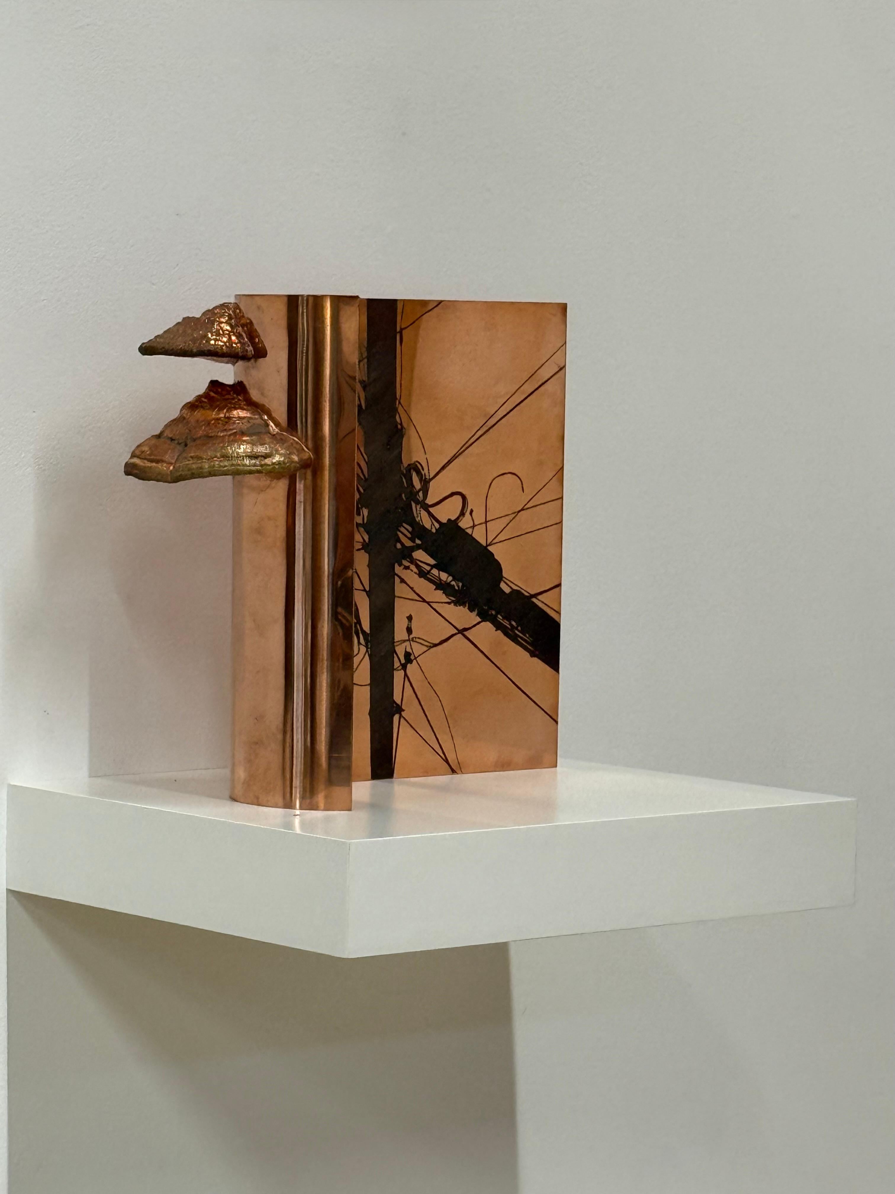 Networks II - Copper Wall Sculpture Power Lines Mushrooms Metal Fungi, 2025 For Sale 4