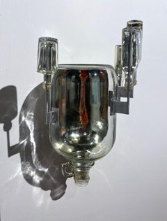 Untitled Watertower, Glass Wall Sculpture, White Gold Metal Plated Jug, Bottles