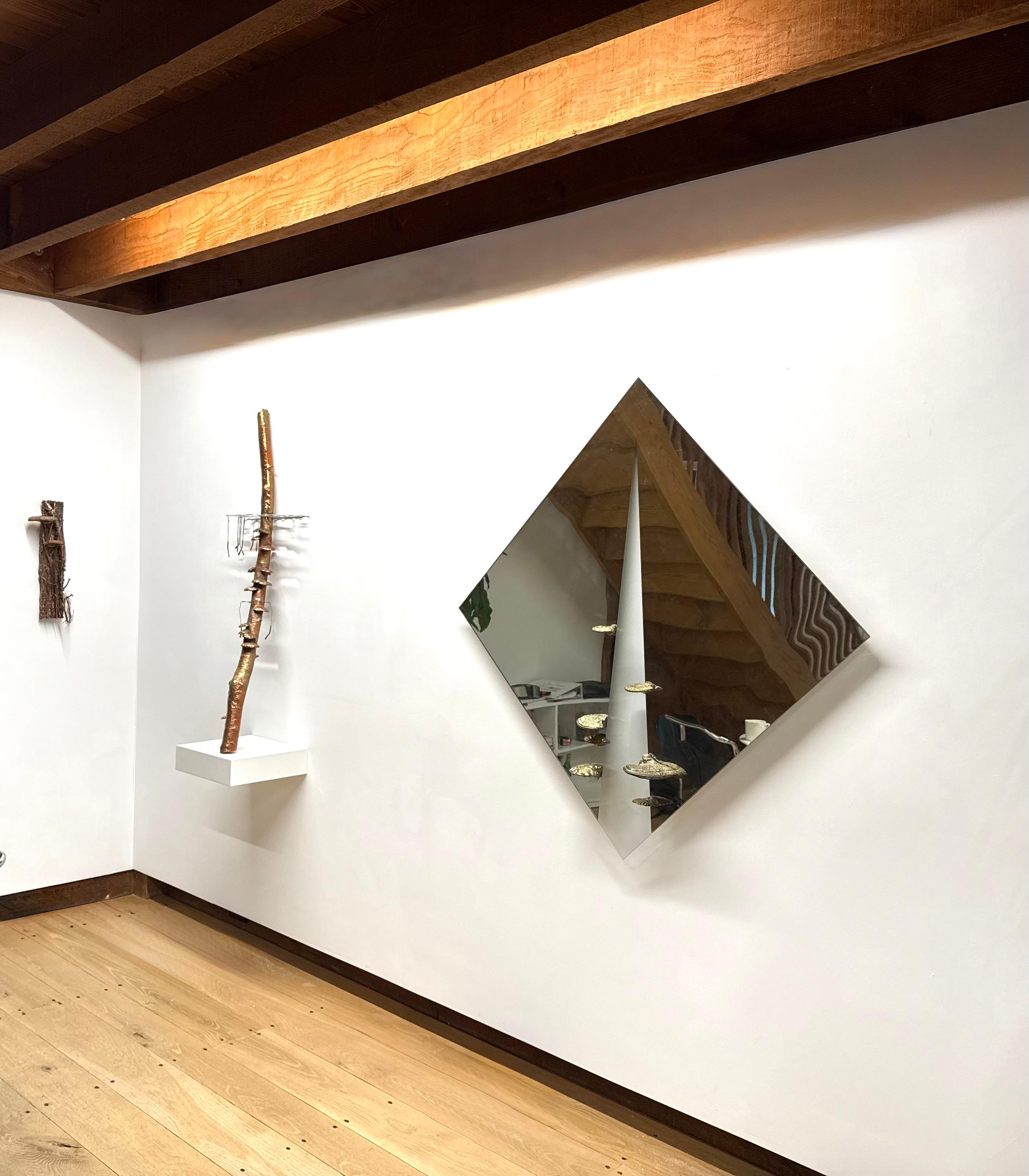 Vanishing Point - Mirrored Glass Wall Sculpture Copper Plated Mushroom, 2023 - Gold Abstract Sculpture by Richard Klein