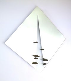 Vanishing Point - Mirrored Glass Wall Sculpture Copper Plated Mushroom, 2023