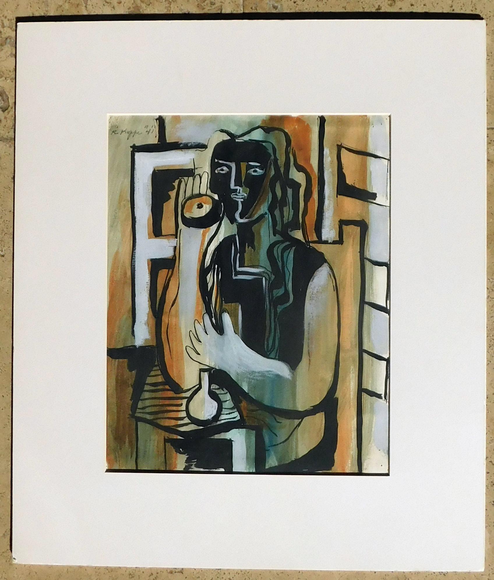 Figurativo Abstracto Gouache sobre Papel - Mujer - Painting de Richard Koppe
