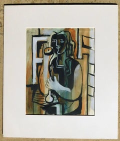 Figurative Abstract Gouache on Paper - Woman