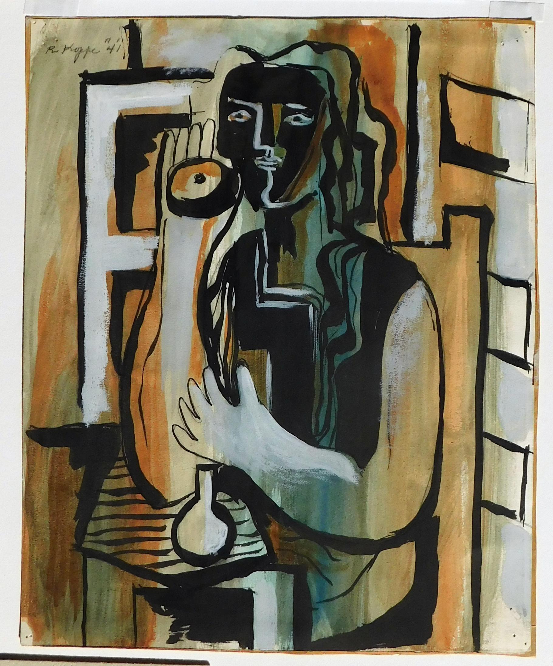 Gouache abstracto sobre papel del artista de Minnesota/Chicago Richard Koppe (1916-1073).
Titulada simplemente 
