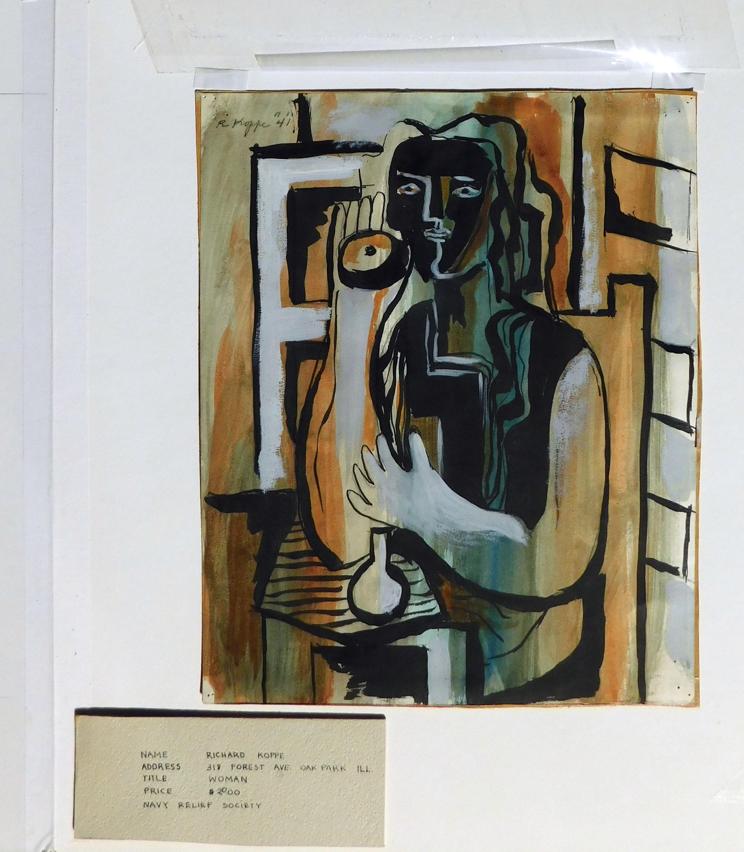 Figurativo Abstracto Gouache sobre Papel - Mujer en venta 1