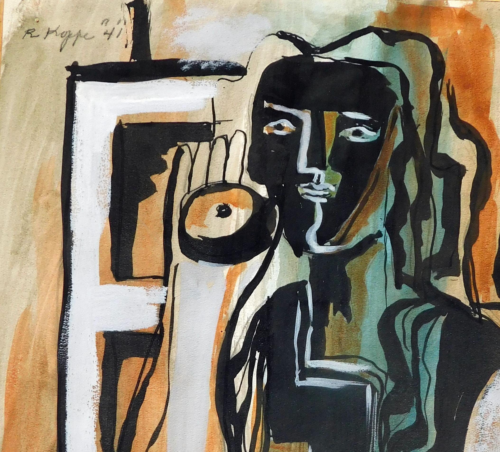 Figurativo Abstracto Gouache sobre Papel - Mujer en venta 3