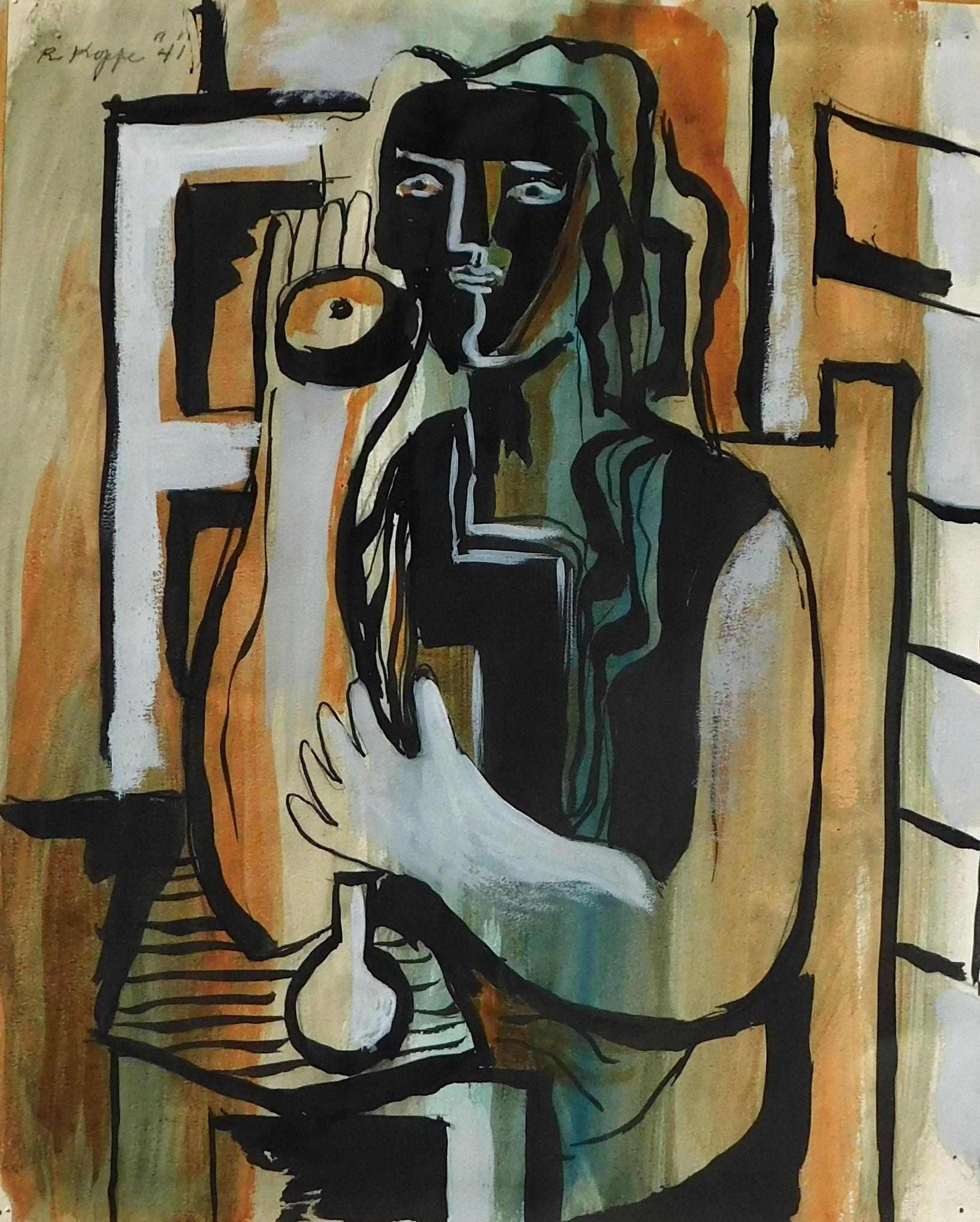 Figurativo Abstracto Gouache sobre Papel - Mujer