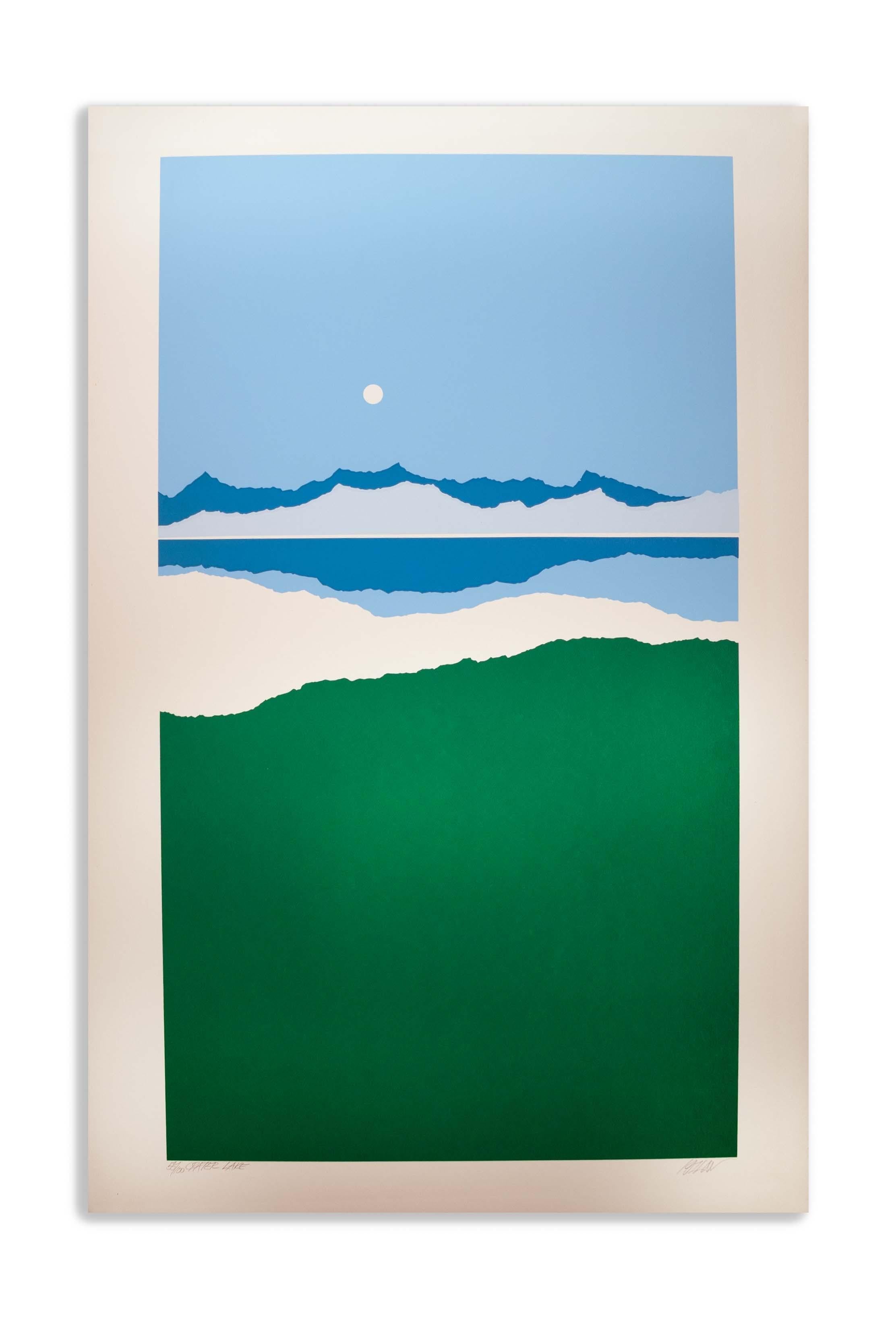 American Richard Kozlow Crater Lake Signed Modernist Serigraph 55/100 Unframed 1980s