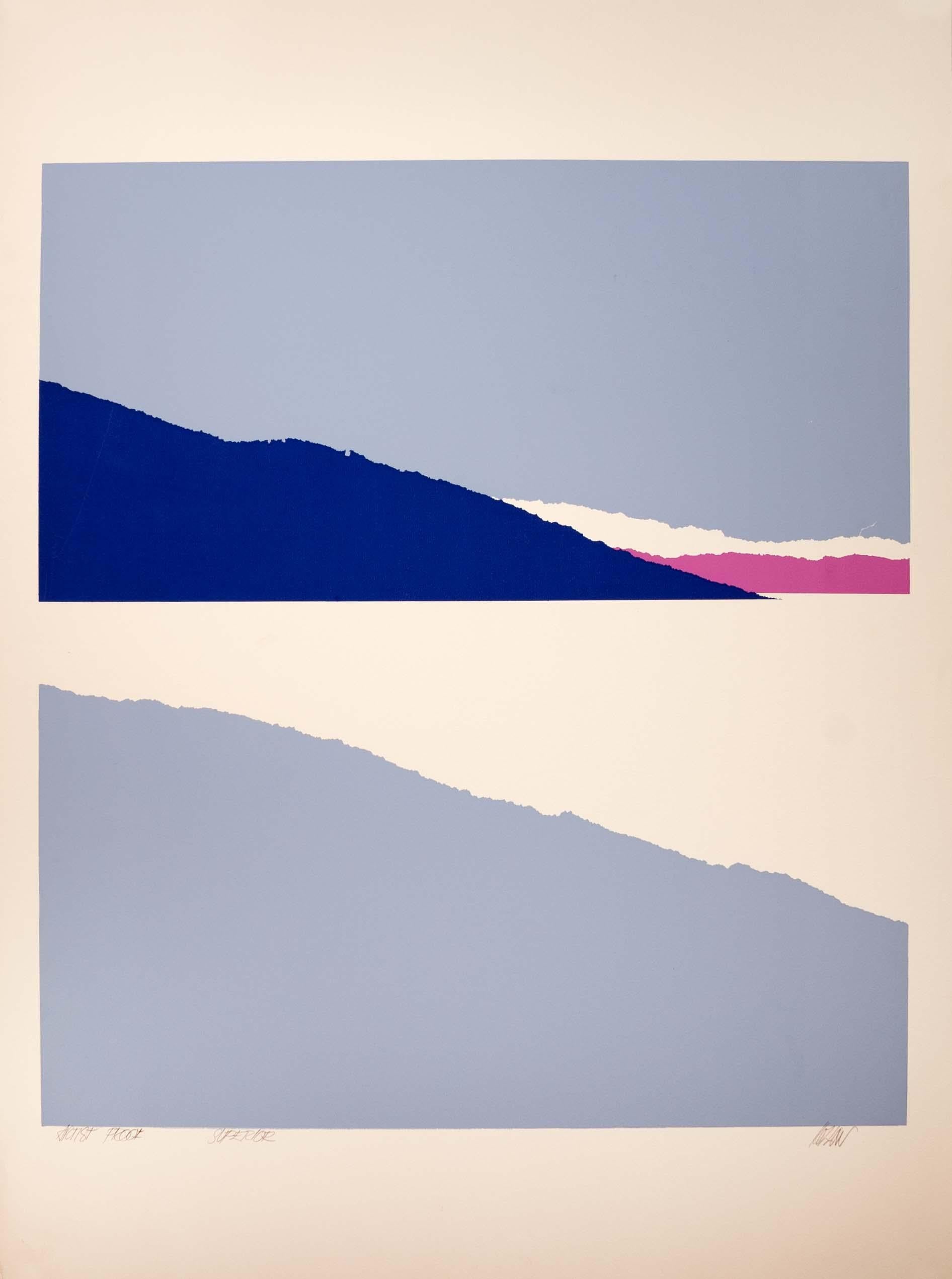 Eine abstrakte modernistische Serigrafie auf Papier mit dem Titel 