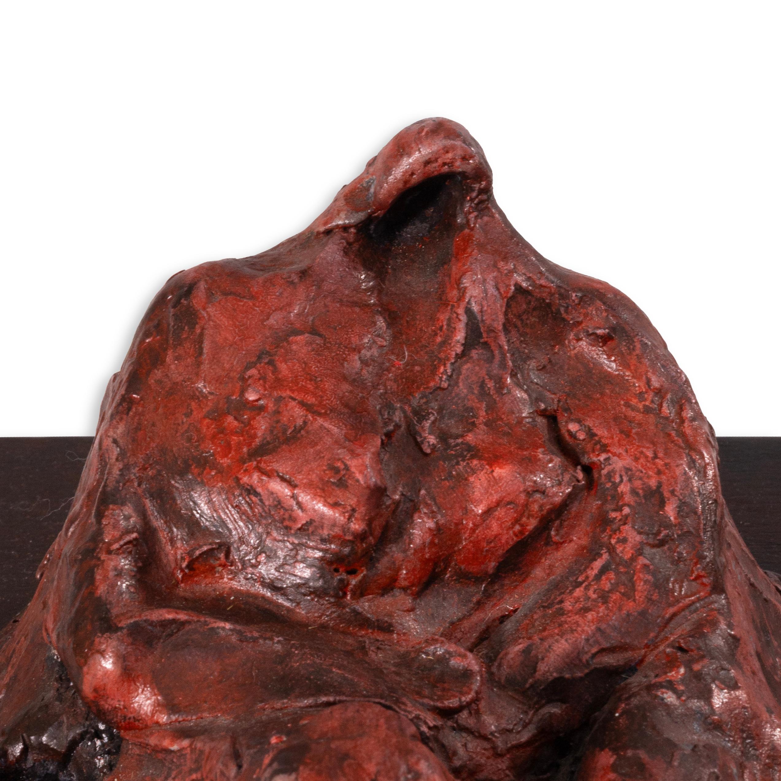 Late 20th Century Richard Kozlow Untitled 1996 Abstract Red Bronze Sculpture On Wood Base For Sale