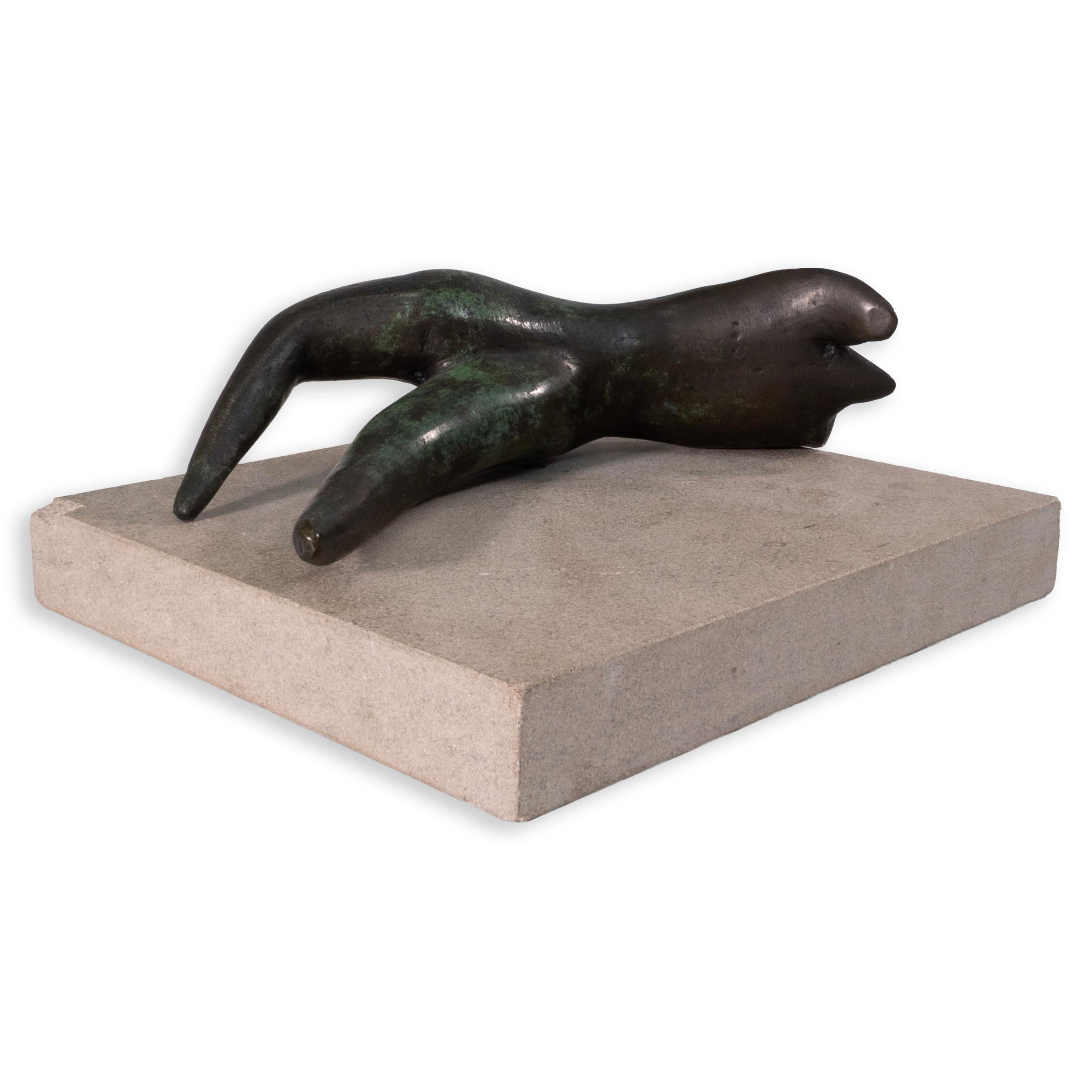 Modern Richard Kozlow Untitled 1996 Figurative Green Bronze Sculpture On Cement Base For Sale