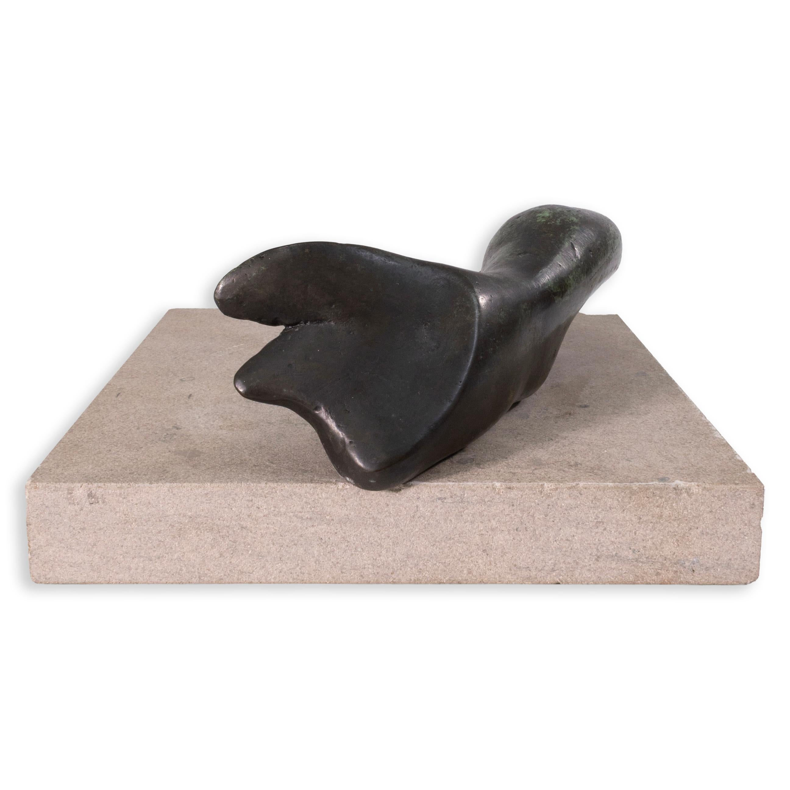 Richard Kozlow Untitled 1996 Figurative Green Bronze Sculpture On Cement Base In Good Condition For Sale In Keego Harbor, MI