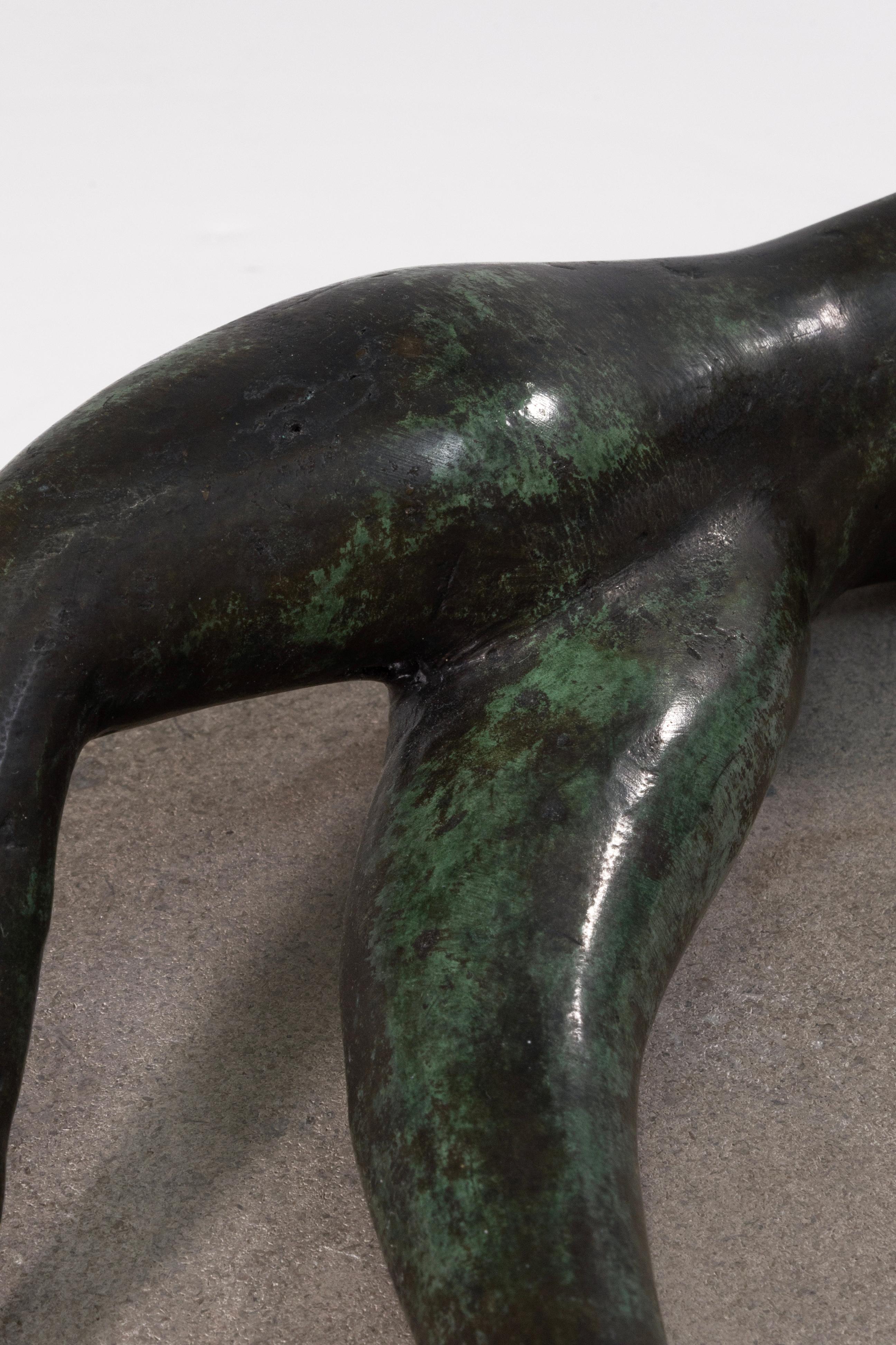 Late 20th Century Richard Kozlow Untitled 1996 Figurative Green Bronze Sculpture On Cement Base For Sale