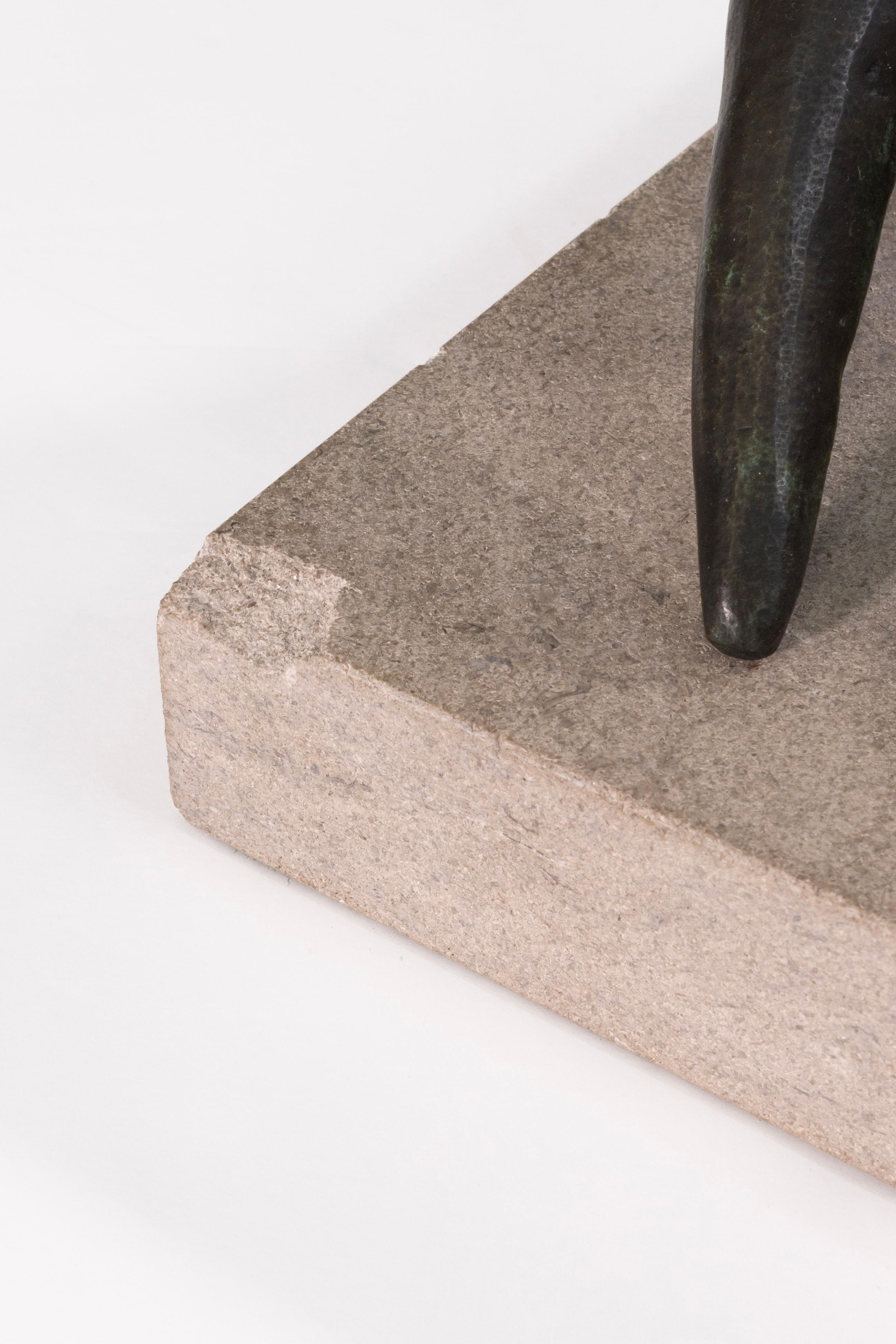 Richard Kozlow Untitled 1996 Figurative Green Bronze Sculpture On Cement Base For Sale 1
