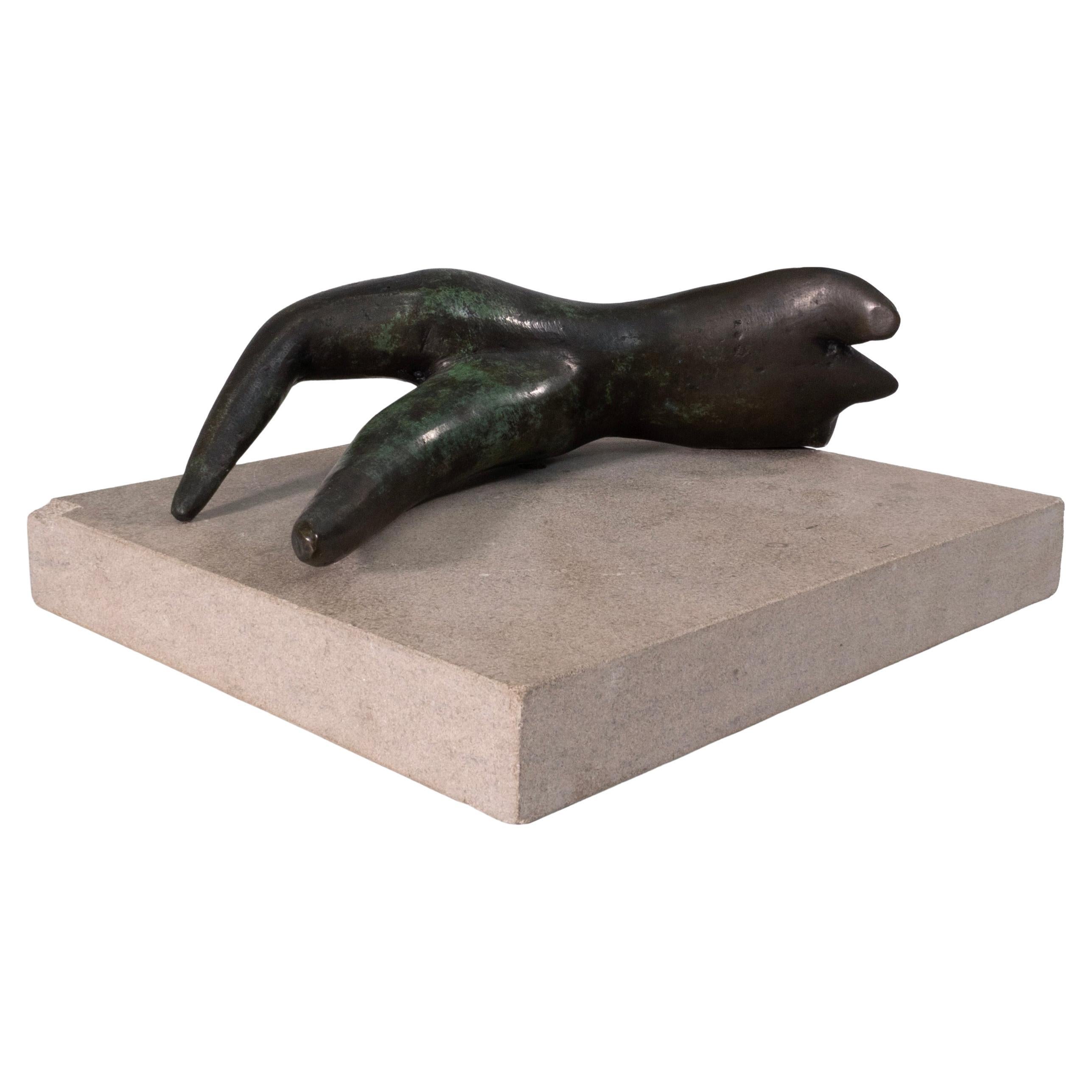 Richard Kozlow Untitled 1996 Figurative Green Bronze Sculpture On Cement Base For Sale