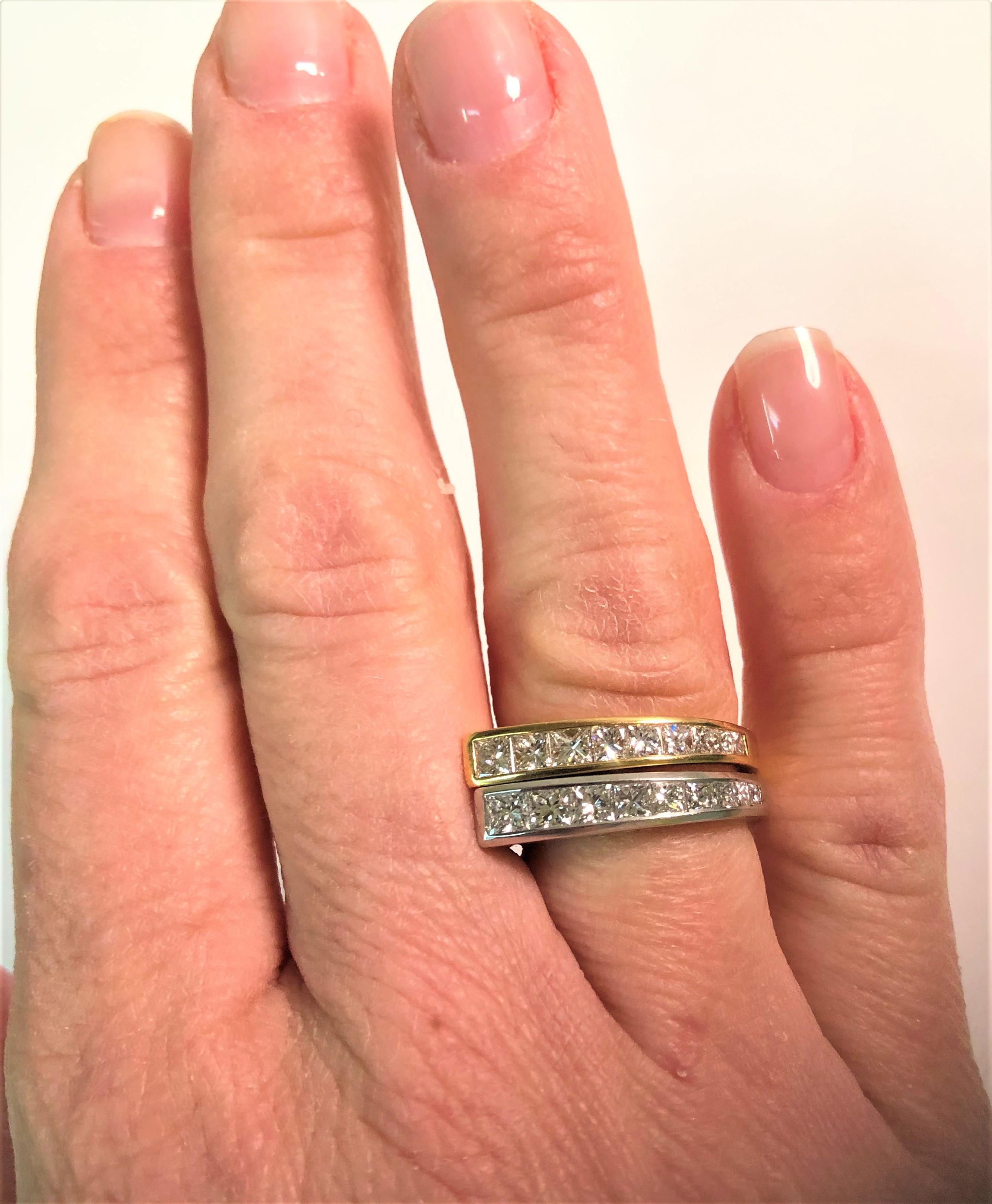 Women's or Men's Richard Krementz 18 Karat and Platinum Diamond Ring Set For Sale