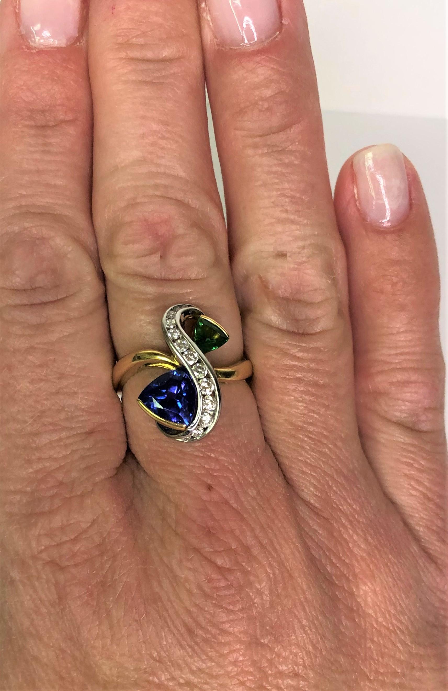 Richard Krementz 1.95ct Tanzanite Tsavorite Diamond Ring In New Condition For Sale In Cincinnati, OH