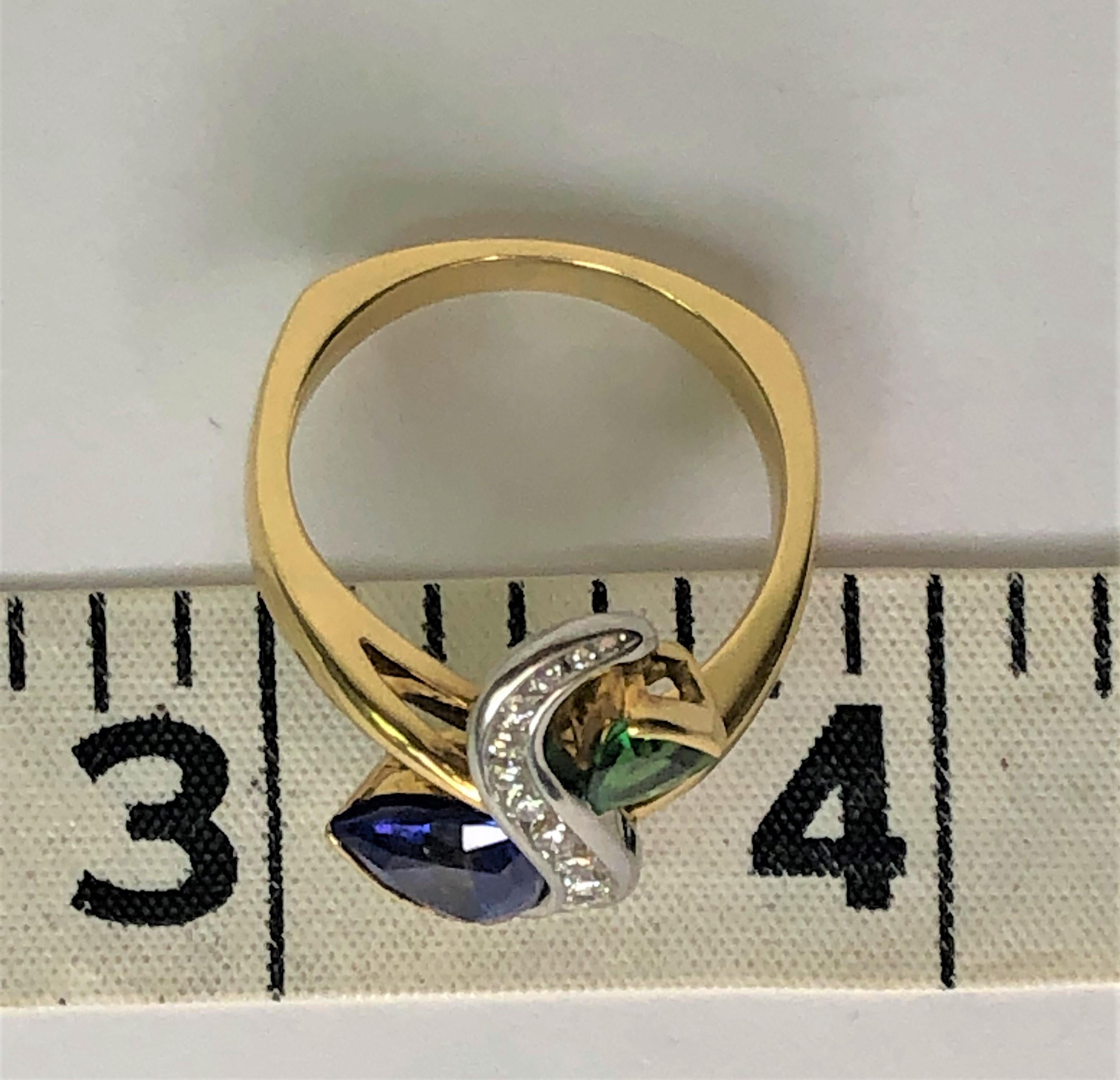 Women's or Men's Richard Krementz 1.95ct Tanzanite Tsavorite Diamond Ring For Sale