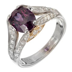 Retro Richard Krementz 2.64 Carat Garnet Diamond Platinum Gold Engagement Ring