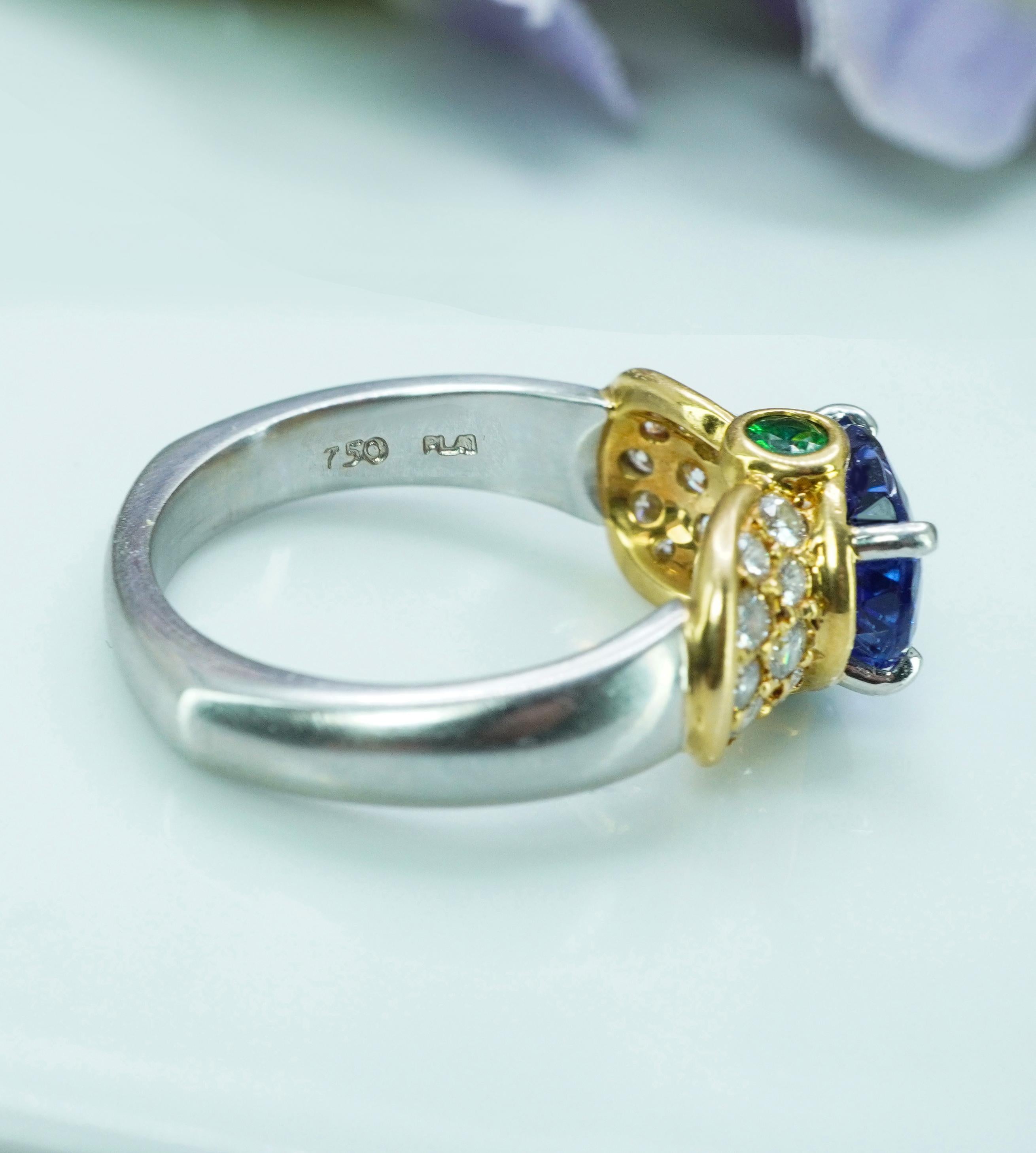Richard Krementz, bague en or 18 carats avec tanzanite 2,6 carats, diamant, tsavorite et platine RKG en vente 2