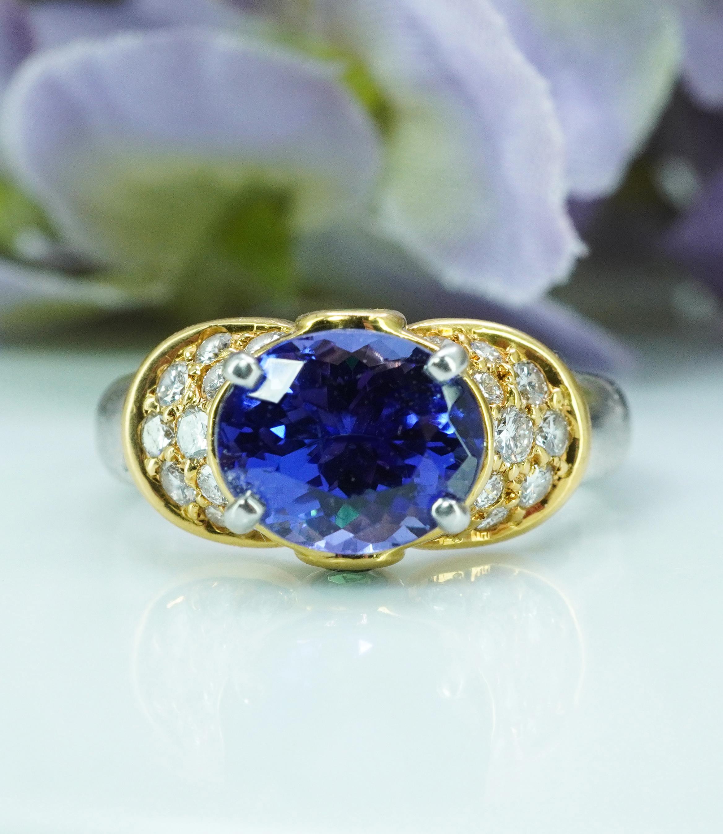 Richard Krementz, bague en or 18 carats avec tanzanite 2,6 carats, diamant, tsavorite et platine RKG en vente 3
