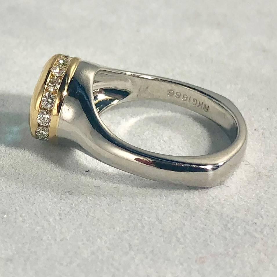 Oval Cut Richard Krementz Gemstones Platinum/18 Karat 5.4 Carat Blue Zircon Diamond Ring For Sale
