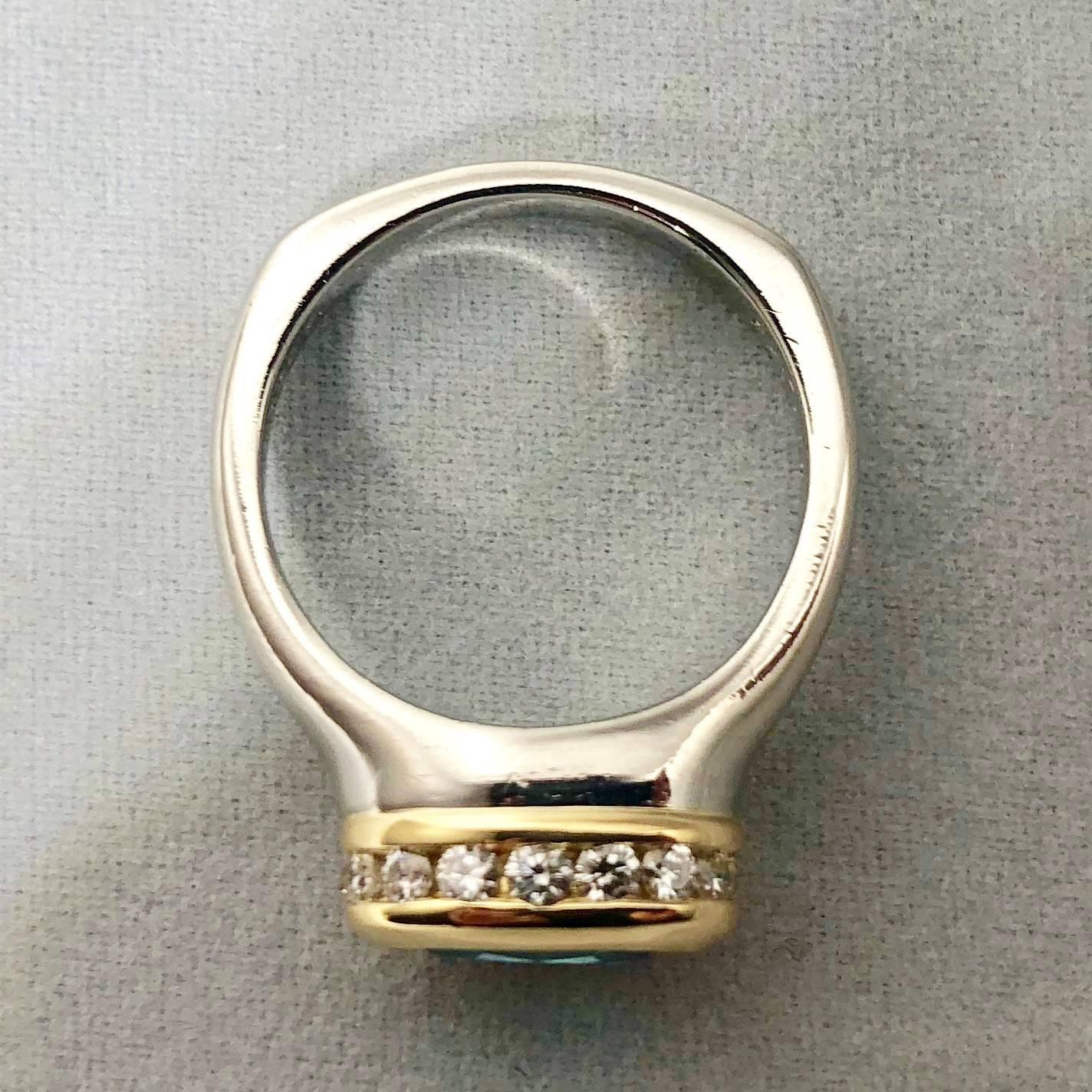 Women's Richard Krementz Gemstones Platinum/18 Karat 5.4 Carat Blue Zircon Diamond Ring For Sale