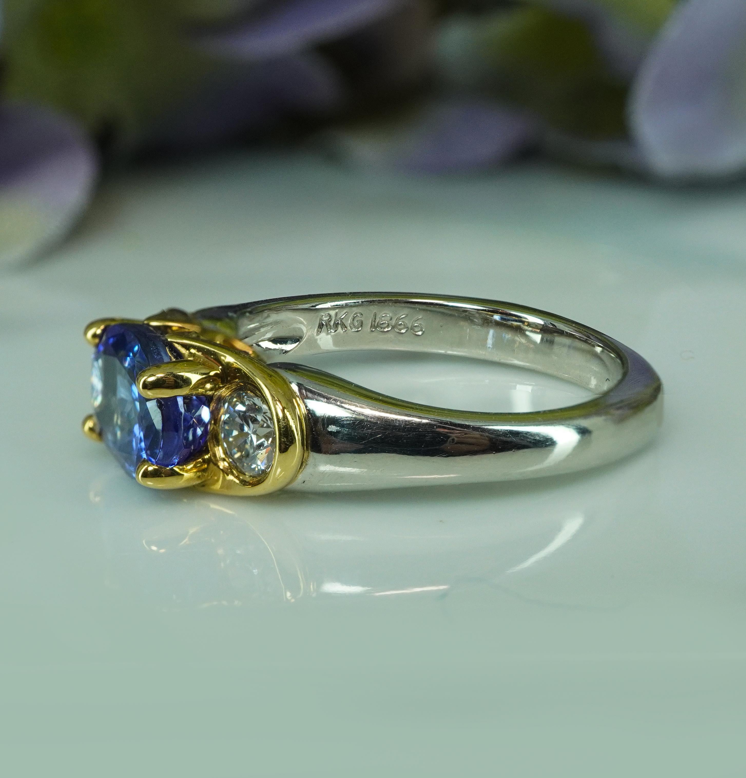 Richard Krementz Edelsteine Tanzanit Diamant Platin 18K Gold 3 Stein Ring RKG im Angebot 4