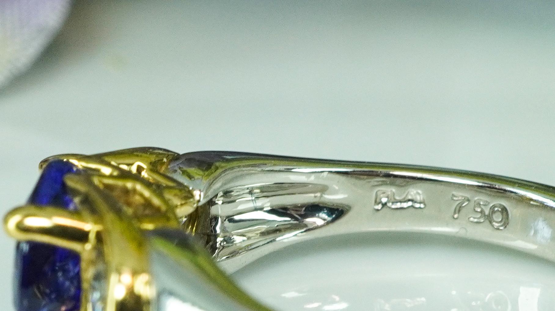 Richard Krementz Edelsteine Tanzanit Diamant Platin 18K Gold 3 Stein Ring RKG im Angebot 6