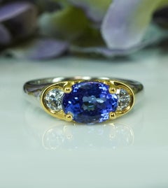 Richard Krementz Gemstones Tanzanite Diamond Platinum 18K Gold 3 stone Ring RKG