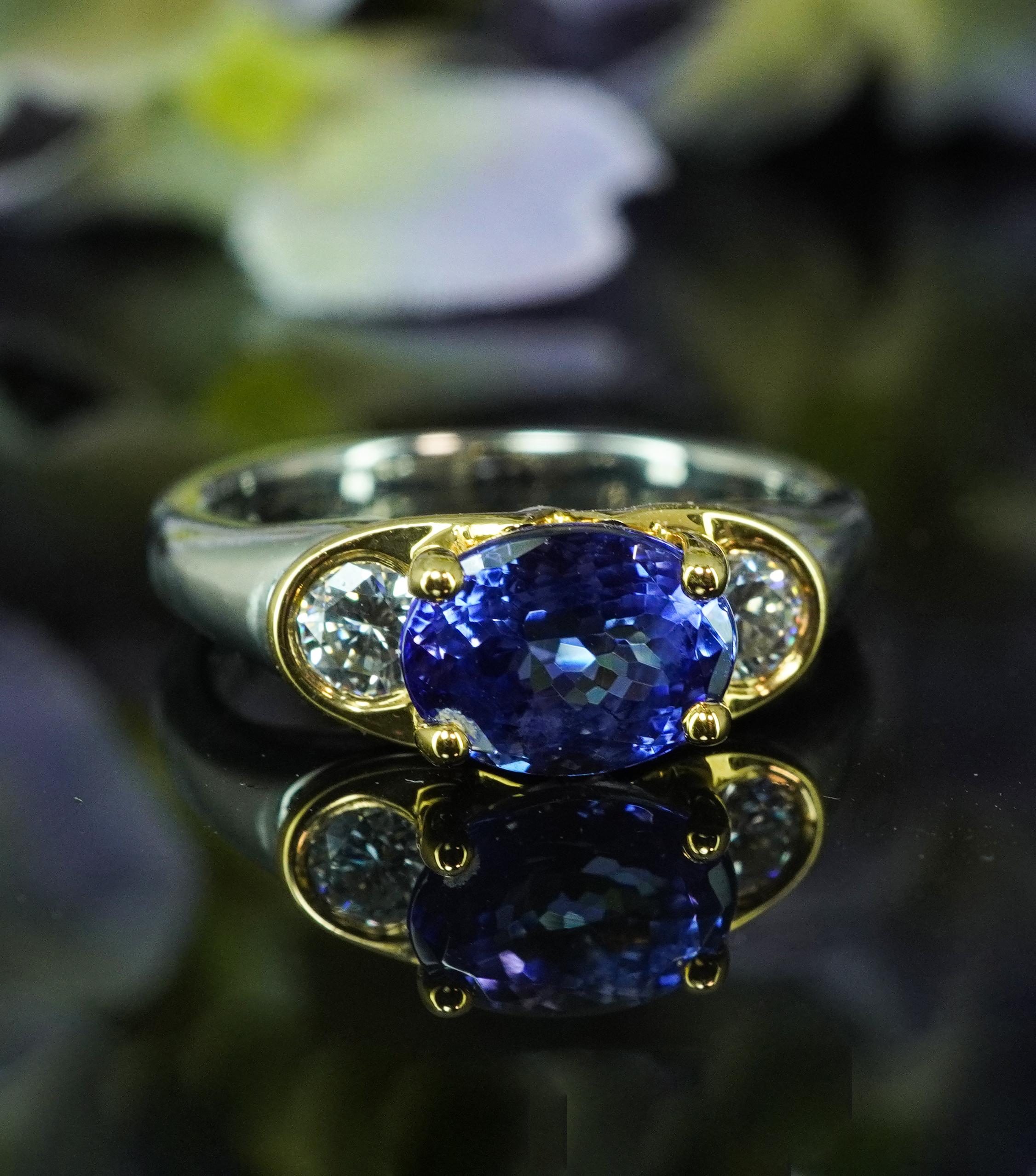 Richard Krementz Edelsteine Tanzanit Diamant Platin 18K Gold 3 Stein Ring RKG (Zeitgenössisch) im Angebot