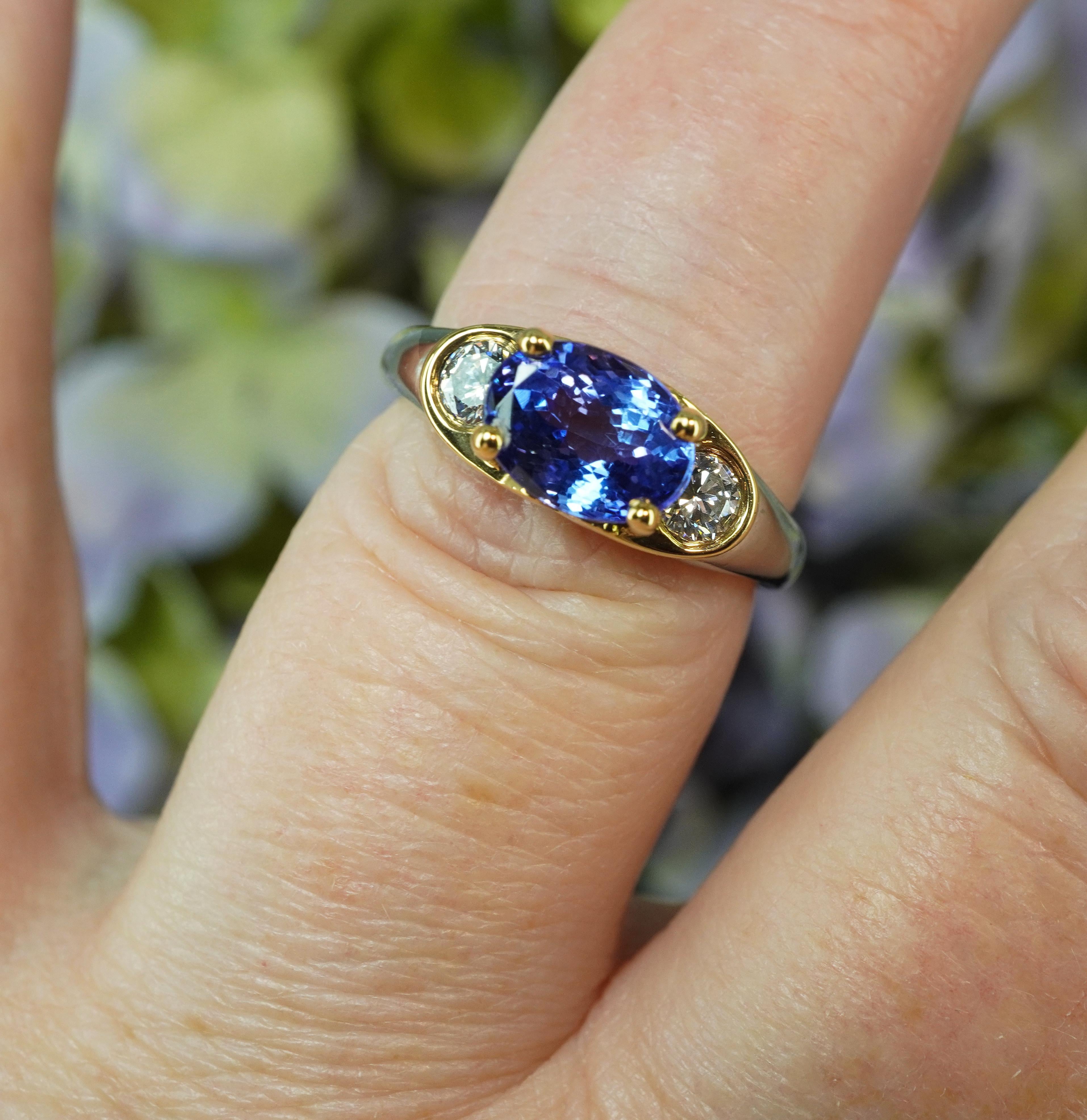 Richard Krementz Edelsteine Tanzanit Diamant Platin 18K Gold 3 Stein Ring RKG im Zustand „Gut“ im Angebot in Brambleton, US