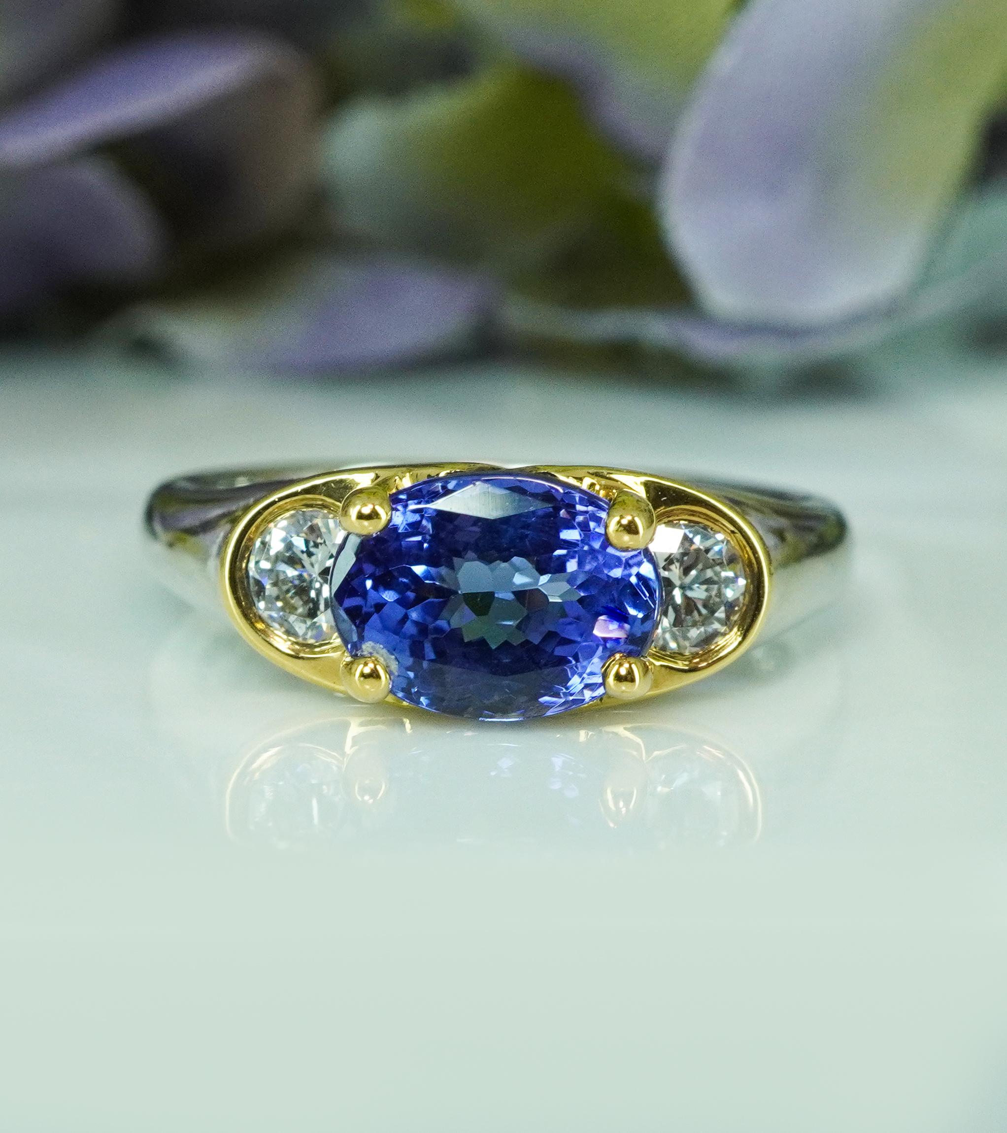 Richard Krementz Edelsteine Tanzanit Diamant Platin 18K Gold 3 Stein Ring RKG im Angebot 1