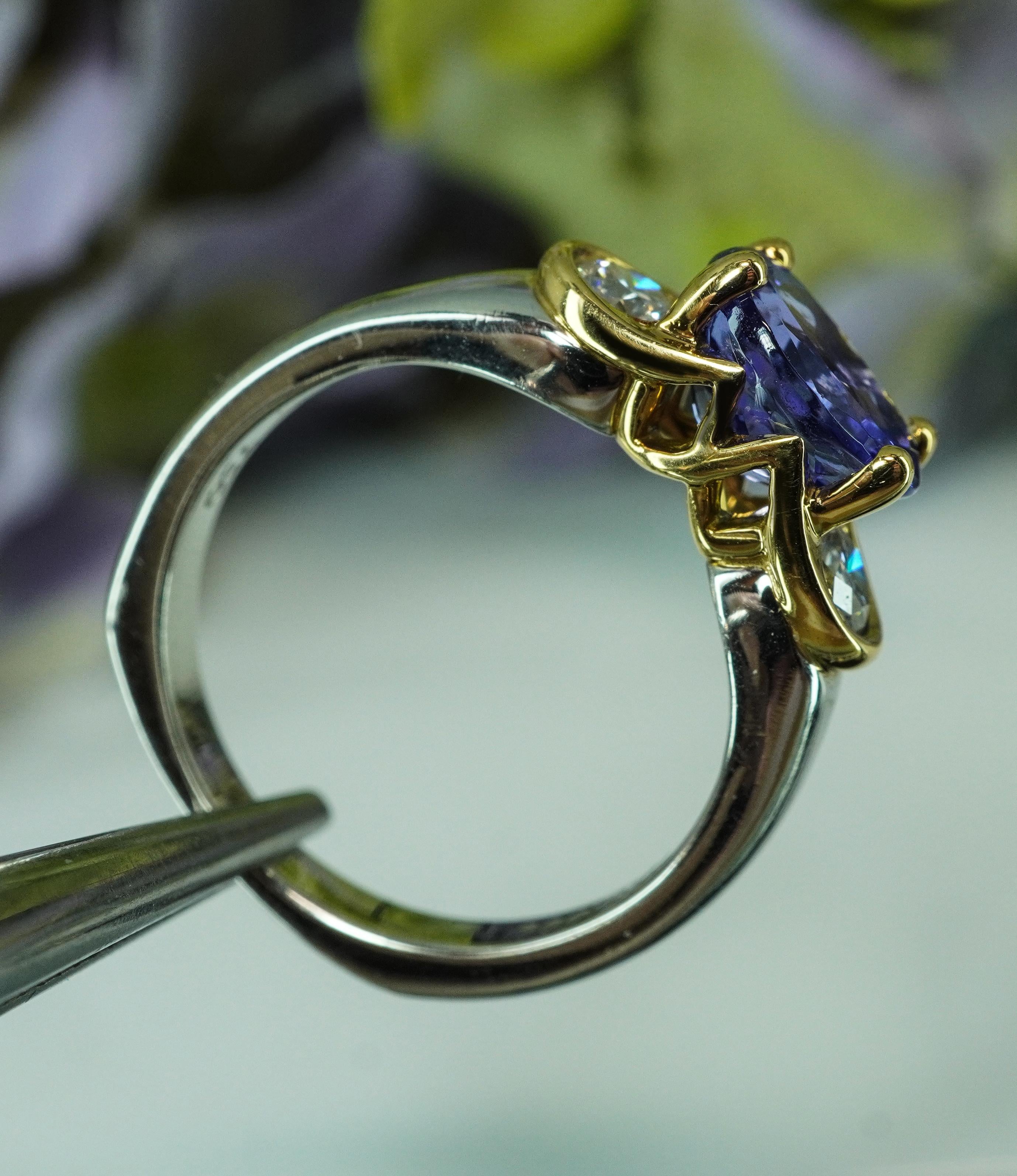 Richard Krementz Edelsteine Tanzanit Diamant Platin 18K Gold 3 Stein Ring RKG im Angebot 2