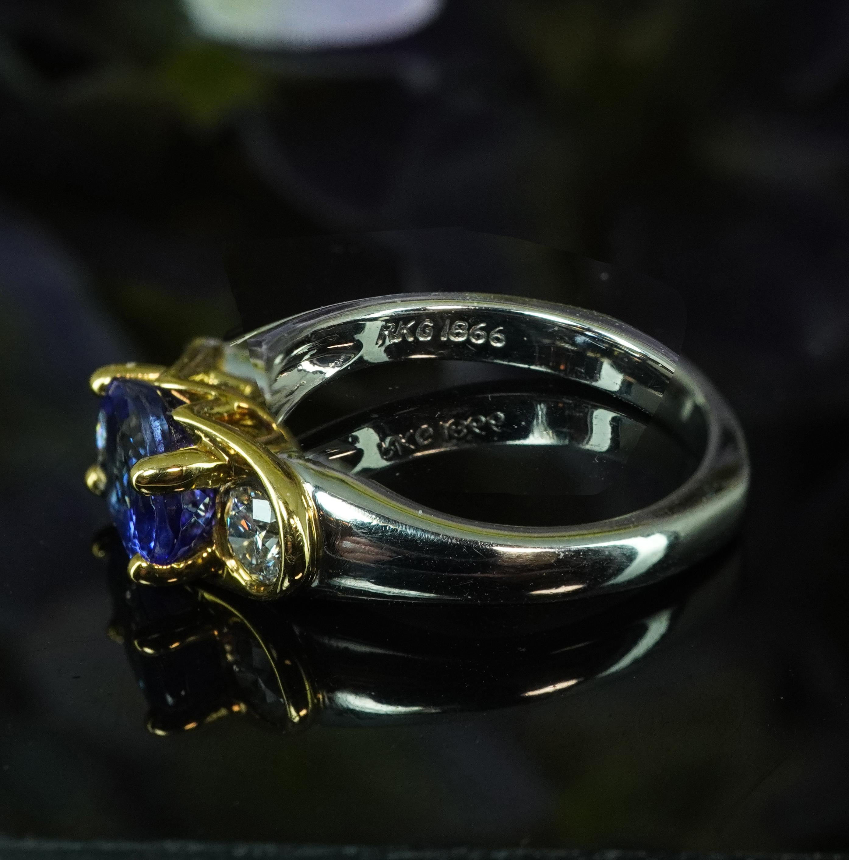 Richard Krementz Edelsteine Tanzanit Diamant Platin 18K Gold 3 Stein Ring RKG im Angebot 3
