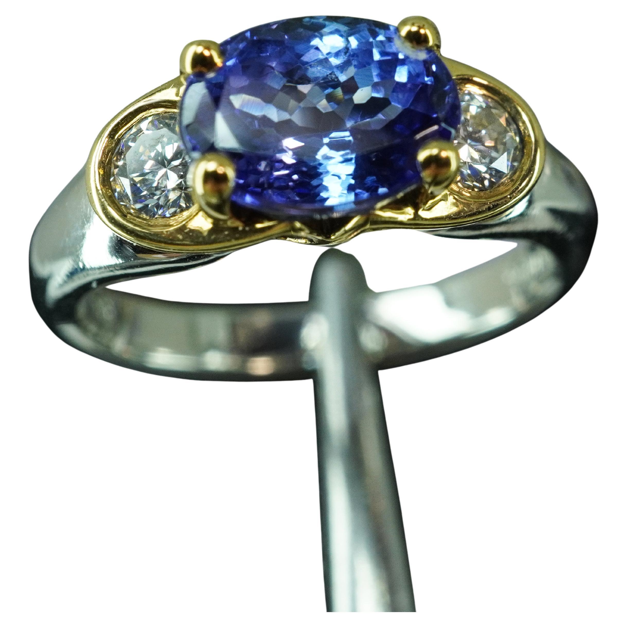 Richard Krementz Gemstones Tanzanite Diamond Platinum 18K Gold 3 stone Ring RKG
