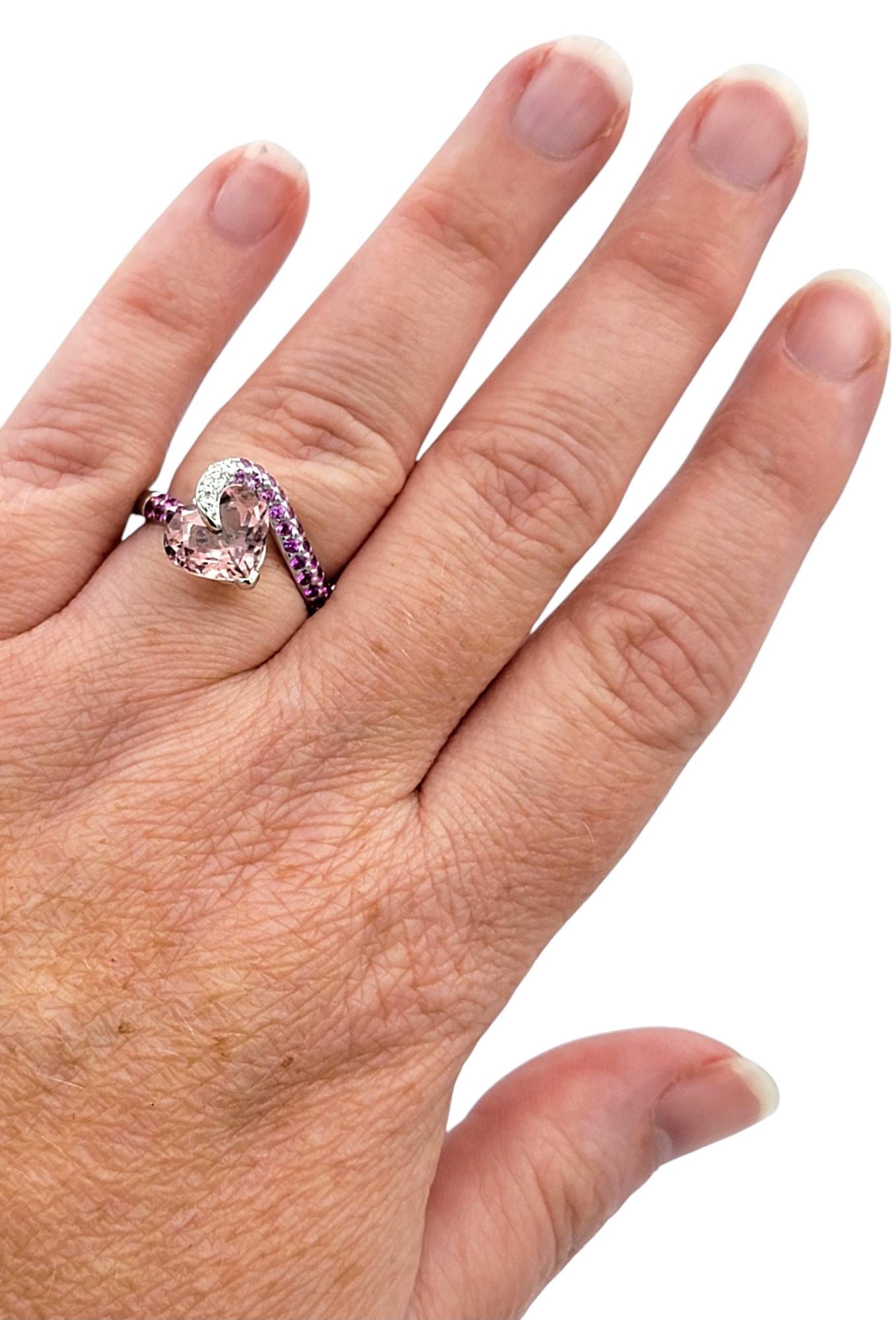 Richard Krementz Heart Cut Tourmaline 18K Ring with Pink Sapphire and Diamonds For Sale 5