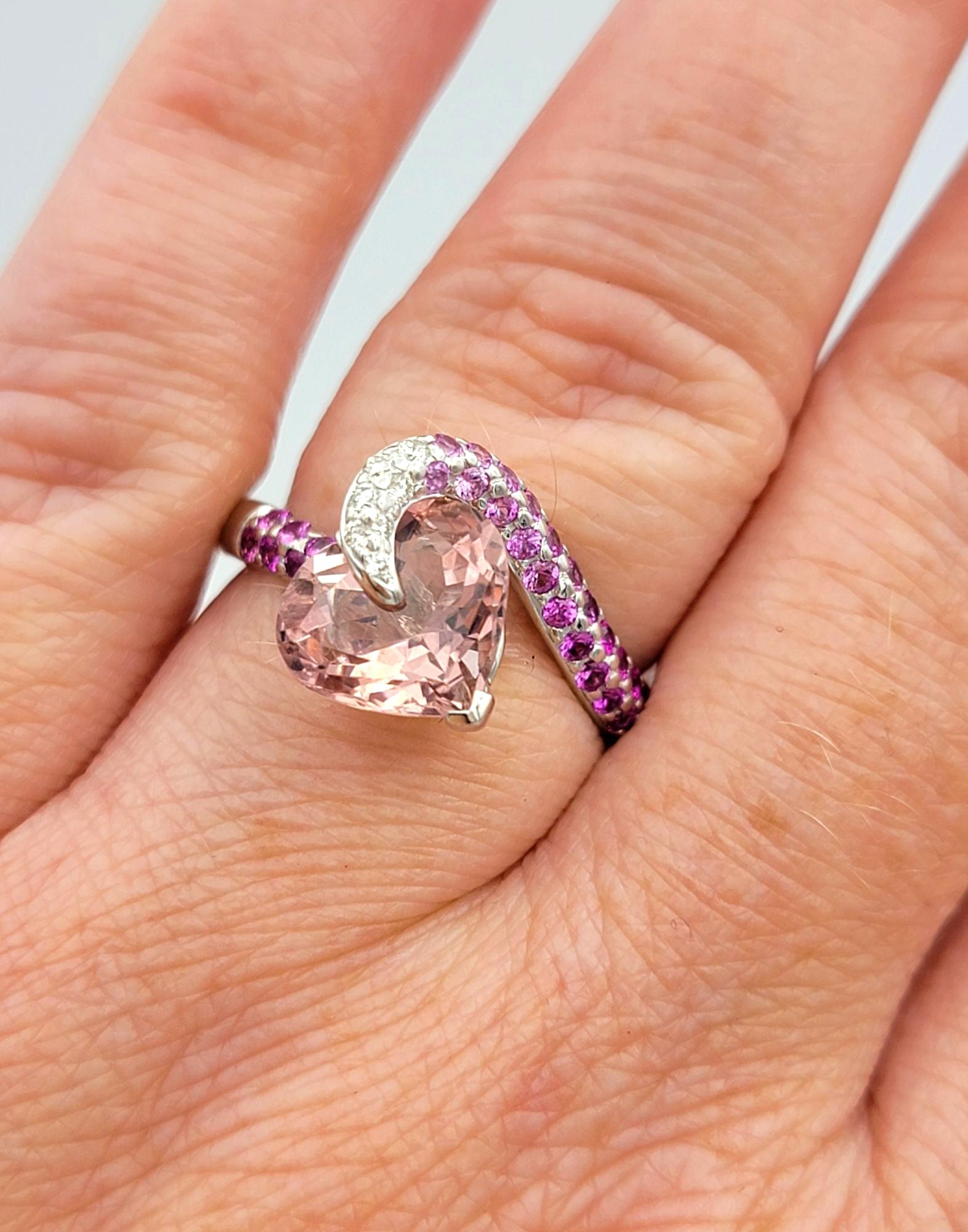 Richard Krementz Heart Cut Tourmaline 18K Ring with Pink Sapphire and Diamonds For Sale 6