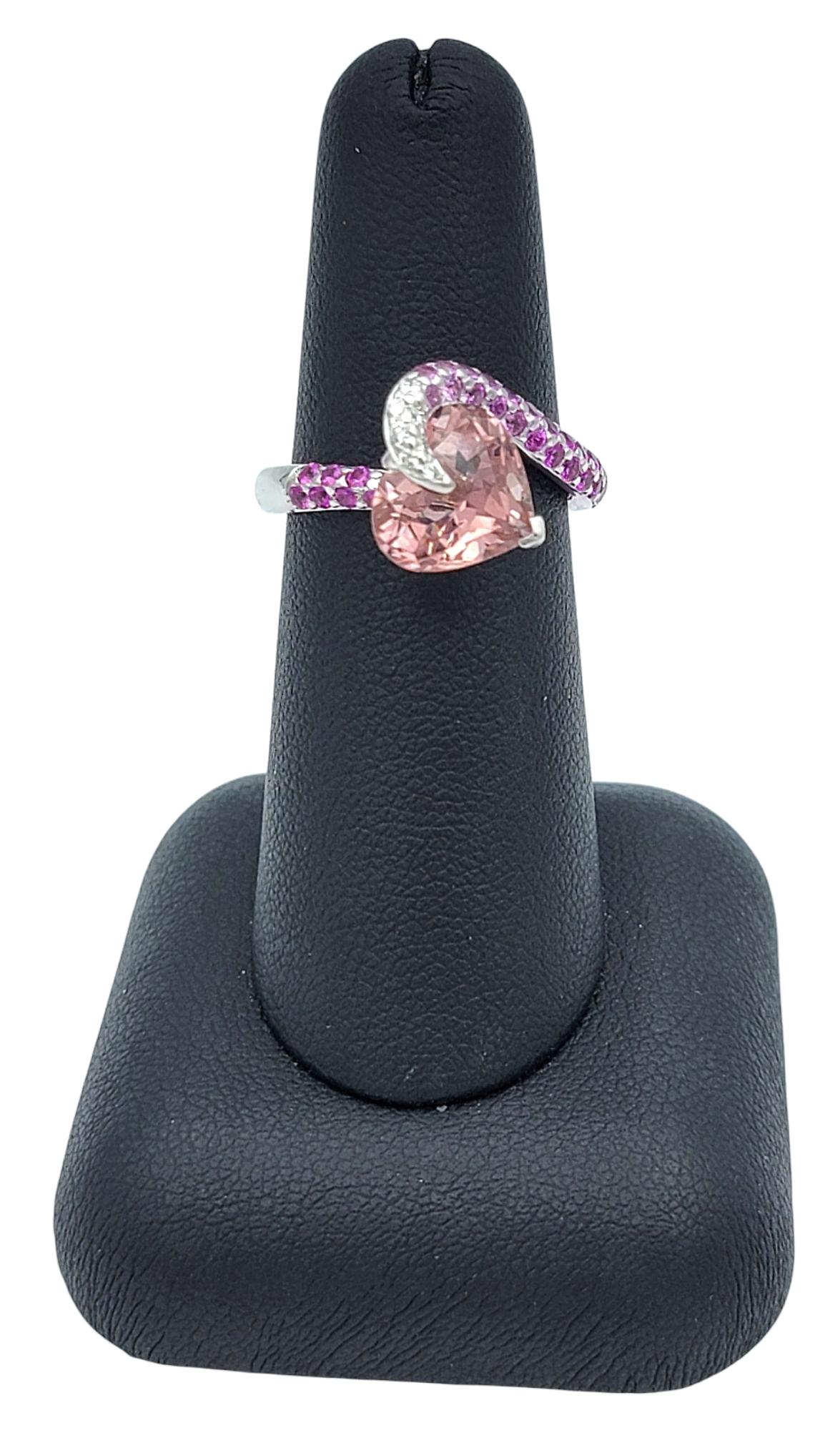 Richard Krementz Heart Cut Tourmaline 18K Ring with Pink Sapphire and Diamonds For Sale 7