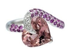 Richard Krementz Heart Cut Tourmaline 18K Ring with Pink Sapphire and Diamonds