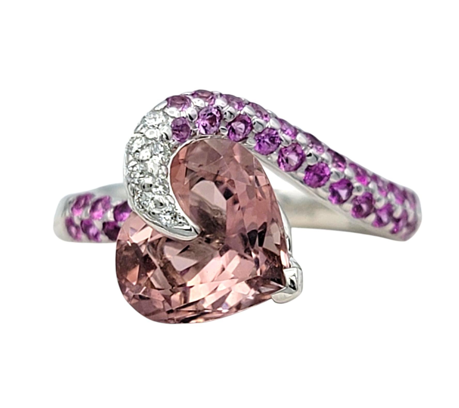 Contemporary Richard Krementz Heart Cut Tourmaline 18K Ring with Pink Sapphire and Diamonds For Sale