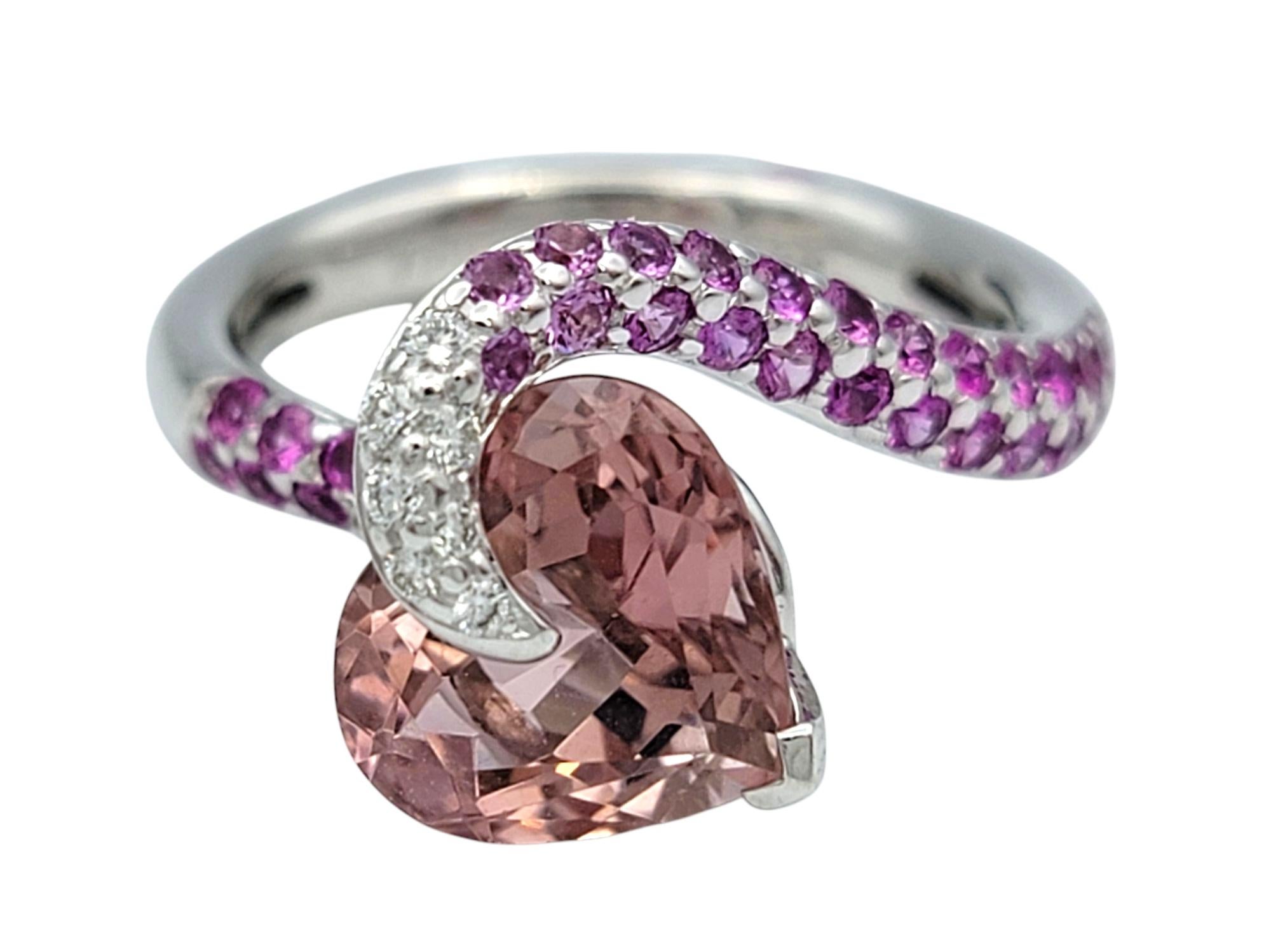 Richard Krementz Heart Cut Tourmaline 18K Ring with Pink Sapphire and Diamonds In Good Condition For Sale In Scottsdale, AZ