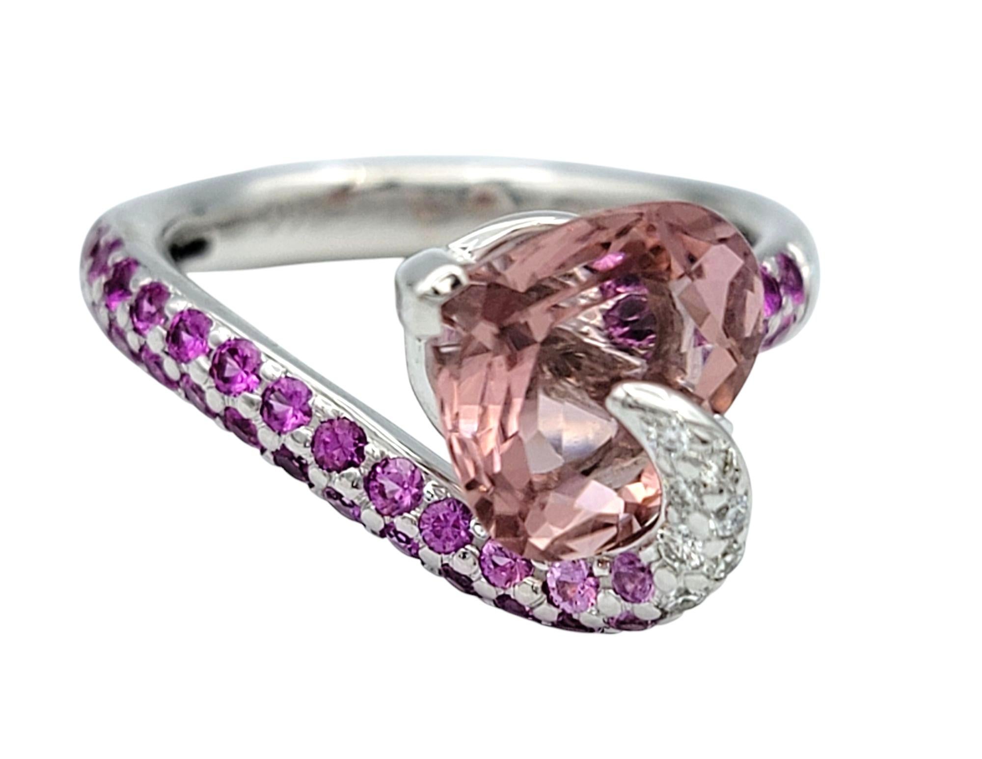 Women's Richard Krementz Heart Cut Tourmaline 18K Ring with Pink Sapphire and Diamonds For Sale