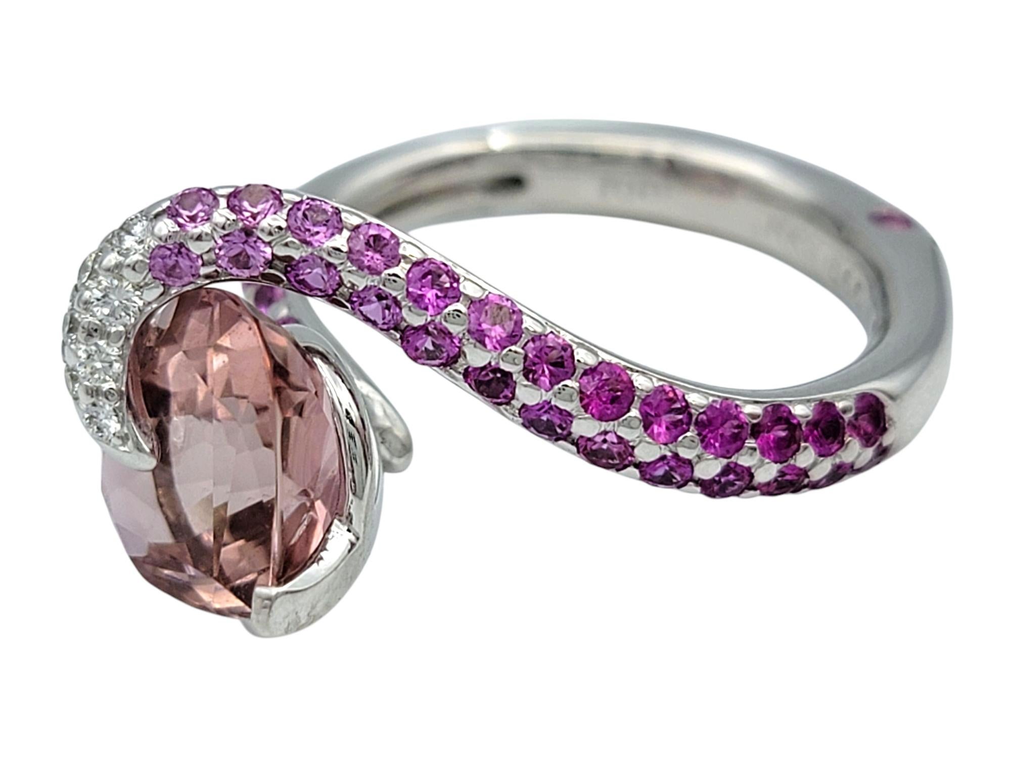 Richard Krementz Heart Cut Tourmaline 18K Ring with Pink Sapphire and Diamonds For Sale 1