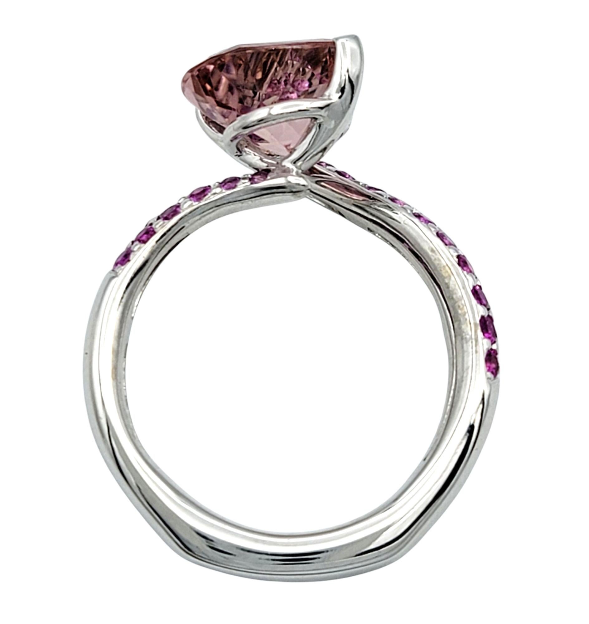Richard Krementz Heart Cut Tourmaline 18K Ring with Pink Sapphire and Diamonds For Sale 3
