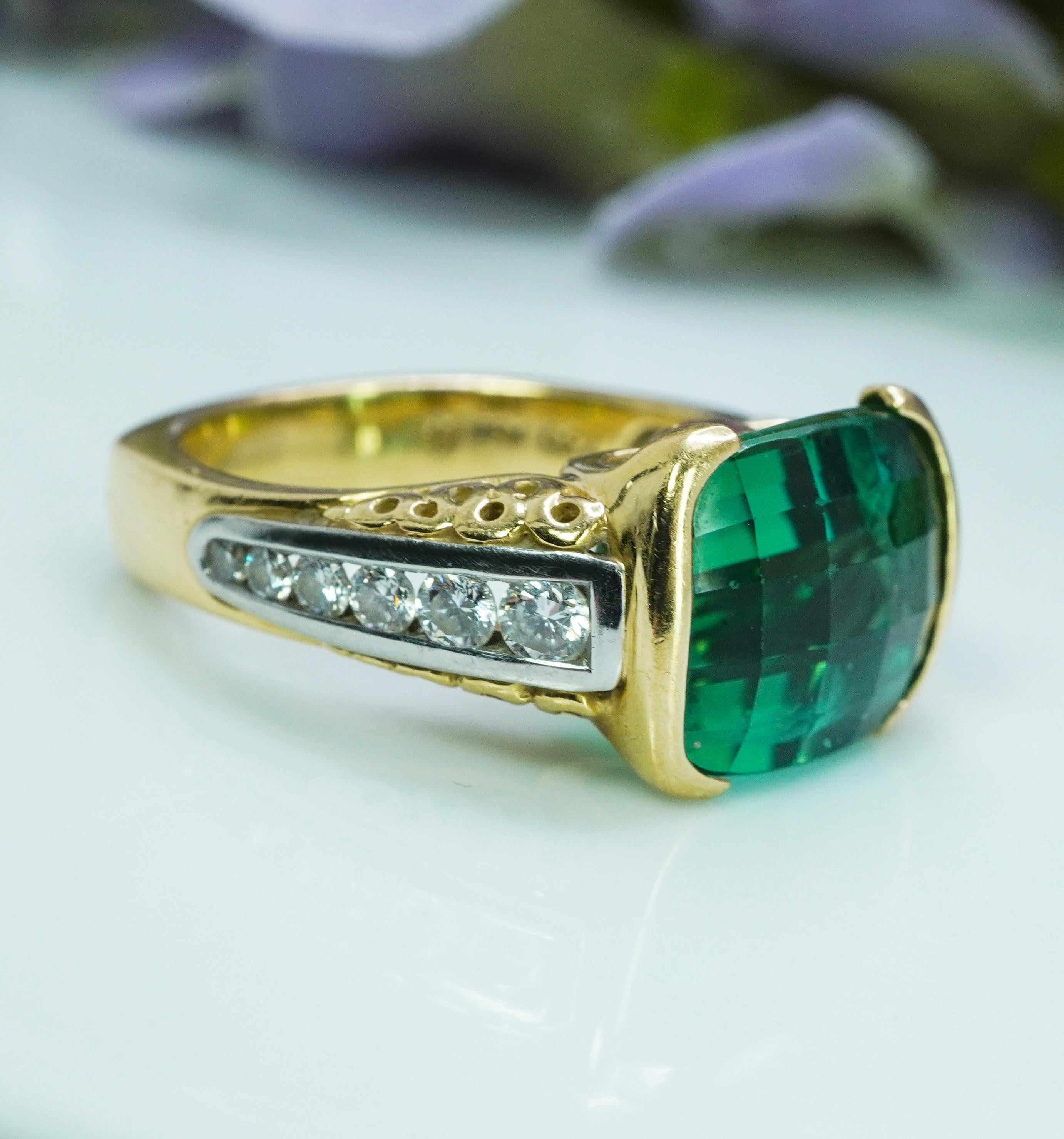 Richard Krementz Anello in platino e oro 18 carati con tormalina a cuscino e diamante, Designer 8ct 1